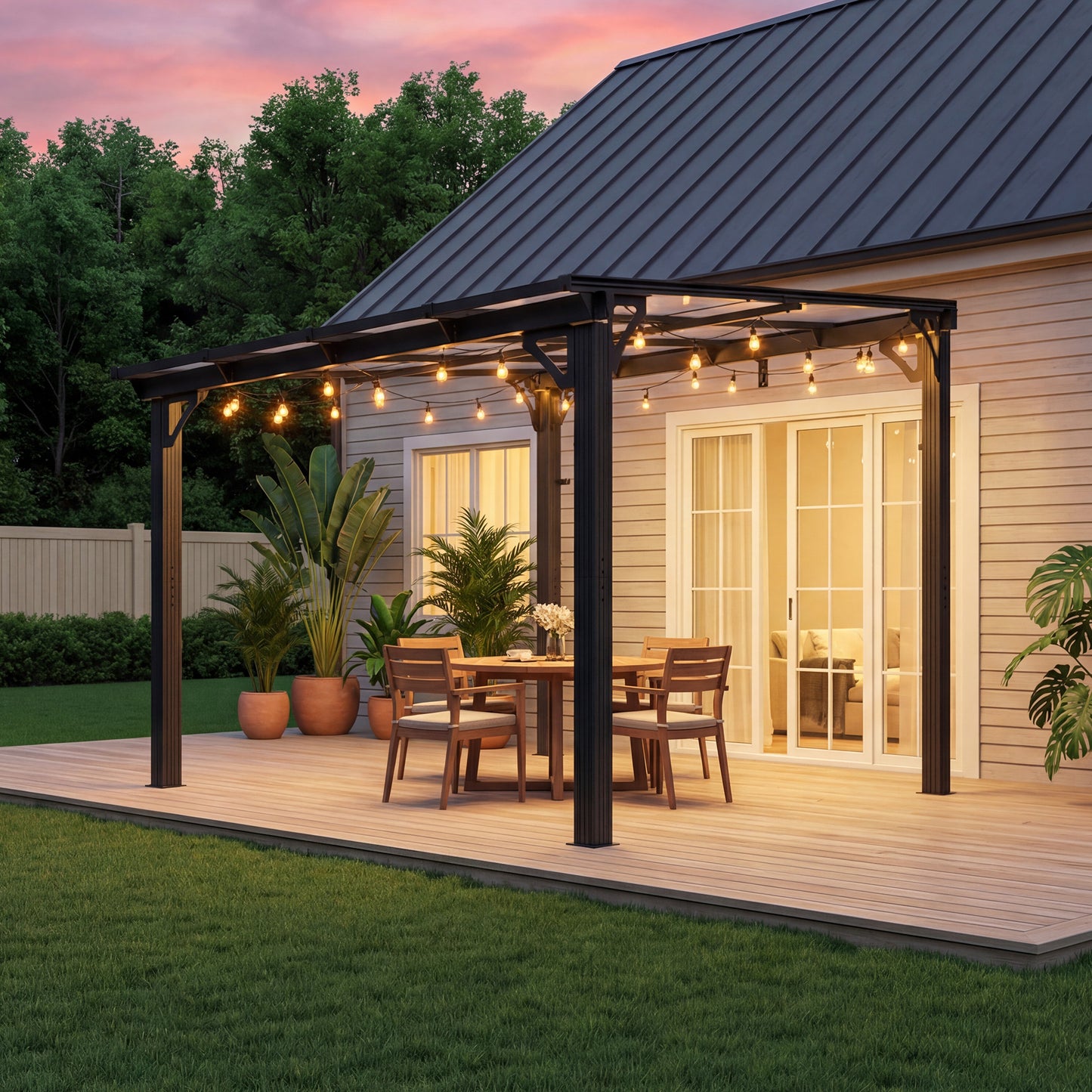 NETAJE 10'x8' Wall Mounted Gazebo Awnings, Permanent Hardtop Aluminum Pergola with Polycarbonate Roof, Outdoor Patio Canopy Shade Cover for Backyard, Decks, Garden