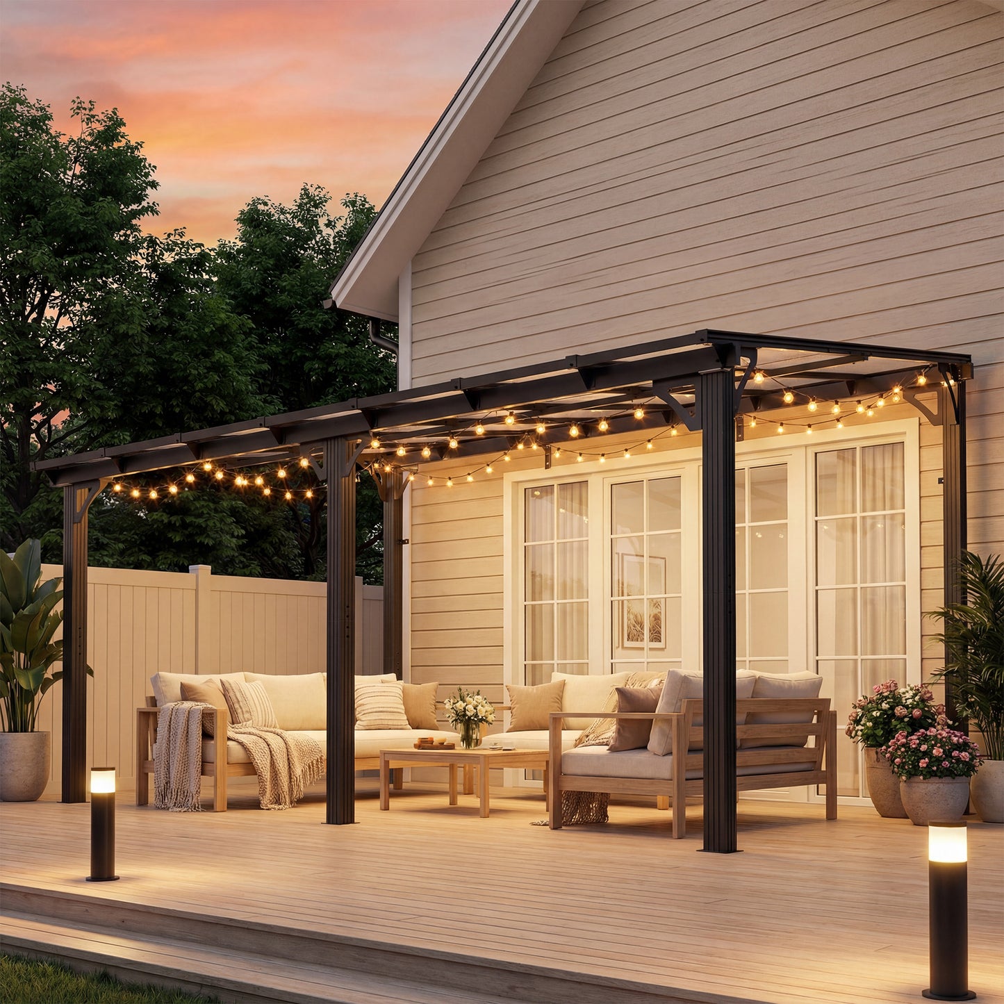 NETAJE 10'x14' Wall Mounted Gazebo Awnings, Permanent Hardtop Aluminum Pergola with Polycarbonate Roof, Outdoor Patio Canopy Shade Cover for Backyard, Decks, Garden