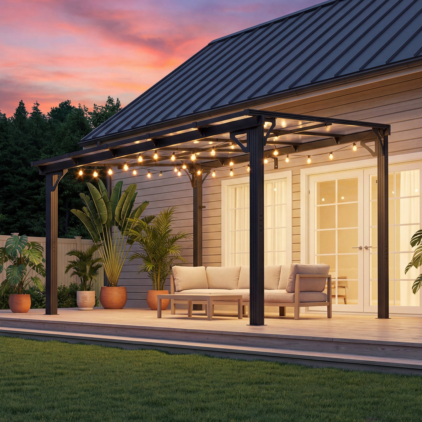NETAJE 10'x10' Wall Mounted Gazebo Awnings, Permanent Hardtop Aluminum Pergola with Polycarbonate Roof, Outdoor Patio Canopy Shade Cover for Backyard, Decks, Garden