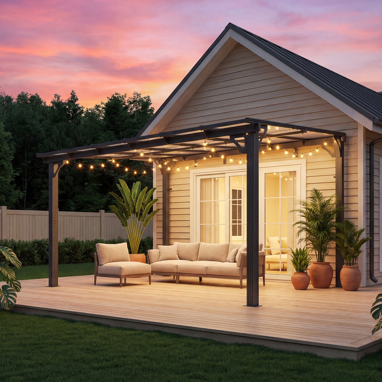 NETAJE 10'x12' Wall Mounted Gazebo Awnings, Permanent Hardtop Aluminum Pergola with Polycarbonate Roof, Outdoor Patio Canopy Shade Cover for Backyard, Decks, Garden