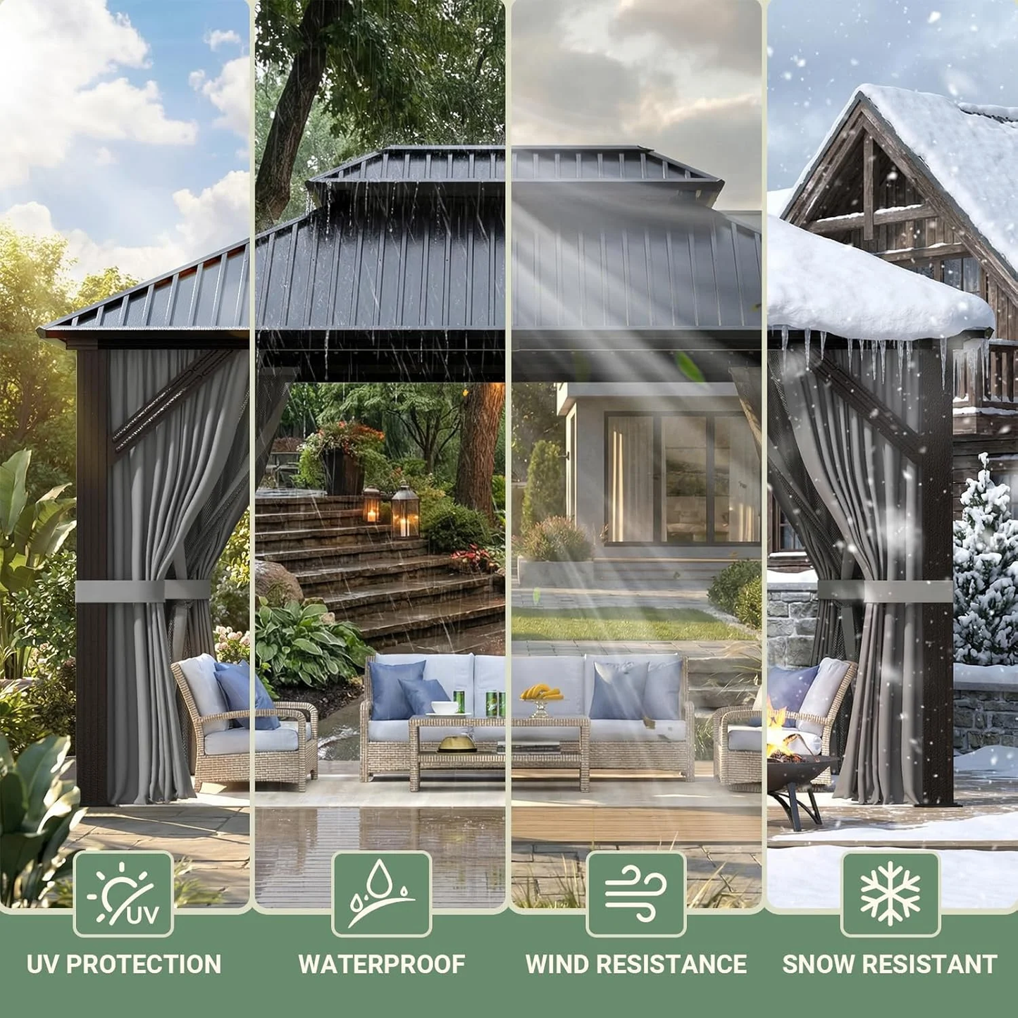 NETAJE 10x12 FT Hardtop Gazebo, Heavy Duty Gazebo with Aluminum Frame, Galvanized Steel Double Roof & Mosquito Net for Garden, Patio, Grey