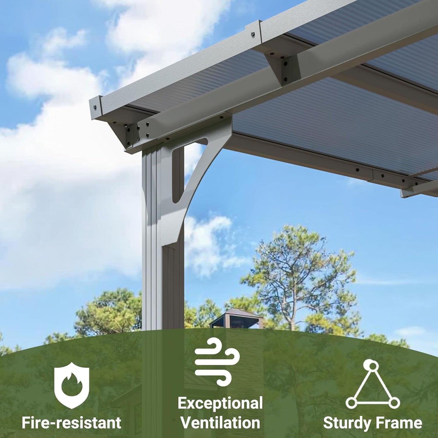 NETAJE 10'x22' Outdoor Splicable Gazebo, Hardtop Wall Mounted Gazebo & Pergola with Aluminum Frame and Sloping Roof, for Backyard, Deck, Patio-Gray