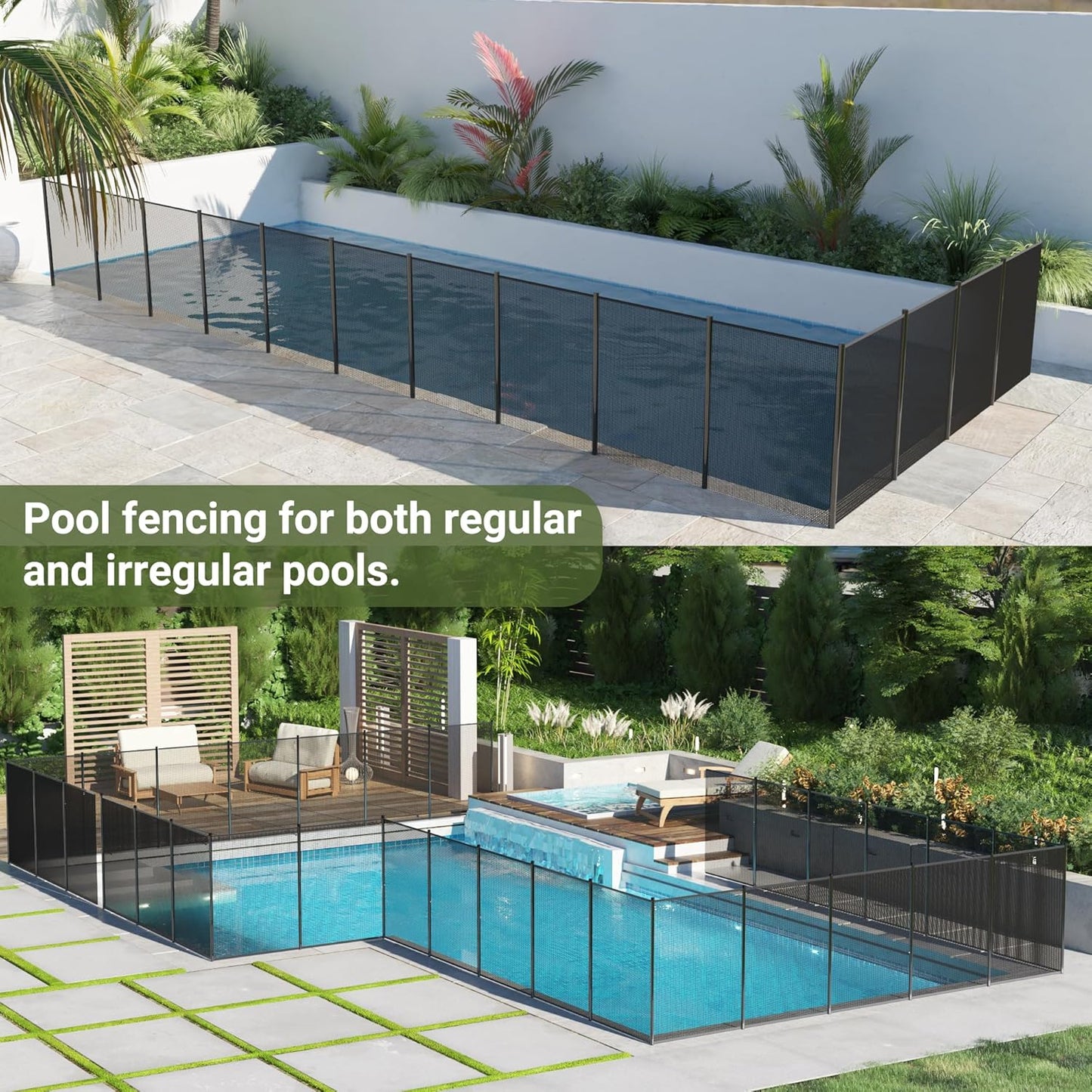 NETAJE 4x108 FT Ground Safety Fencing, Outdoor Swimming Pool Fences with Removable Mesh Fence for Backyard Garden, Black