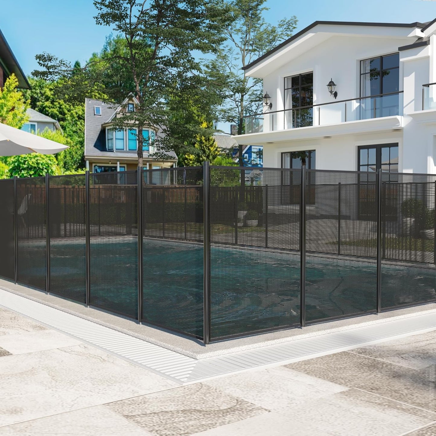 NETAJE 4x108 FT Ground Safety Fencing, Outdoor Swimming Pool Fences with Removable Mesh Fence for Backyard Garden, Black