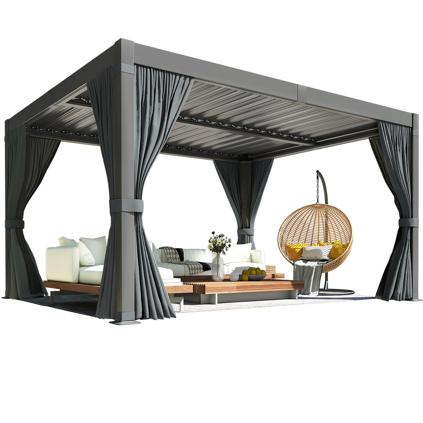 10'x12' Outdoor Aluminum Louvered Pergola with Adjustable Louvered Roof for Backyard, Garden, and Decks, Gray