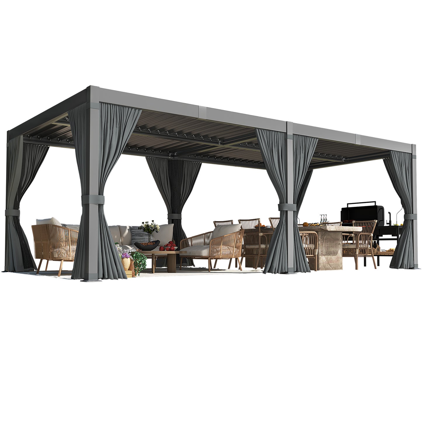 10' x 20' Outdoor Aluminum Louvered Pergola with Adjustable Louvered Roof for Backyard, Garden, and Decks, Gray