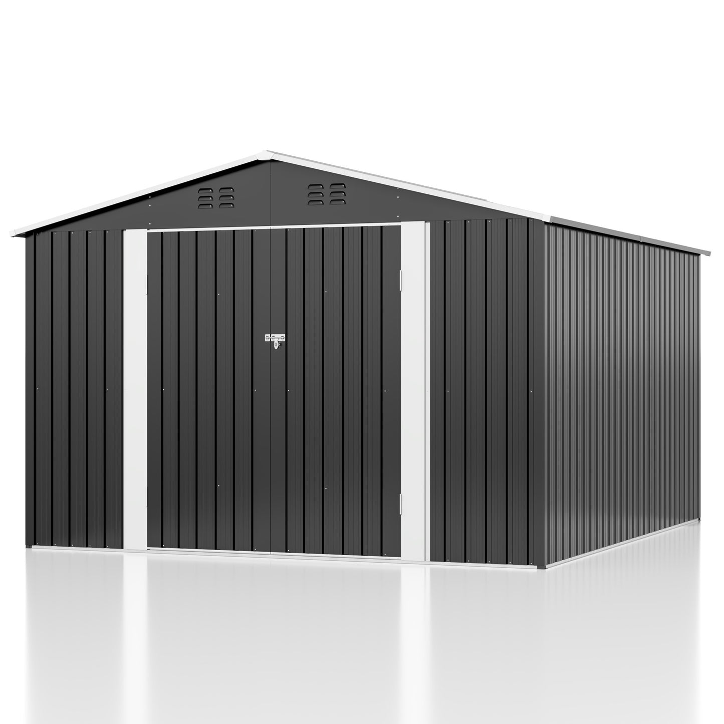 10x9 FT Outdoor Storage Shed, Garden Shed with Updated Frame Structure and Lockable Doors, Metal Tool Sheds for Backyard Garden Patio Lawn