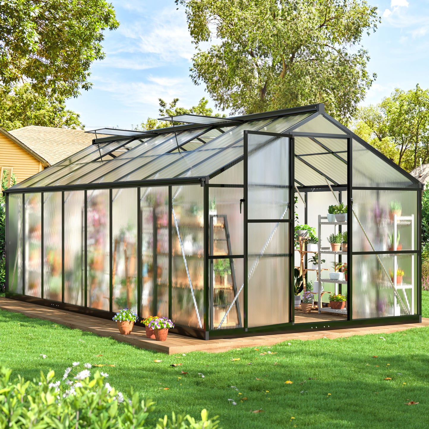 8'x16' Polycarbonate Greenhouse, Large Aluminum Walk-in Green House for Backyard