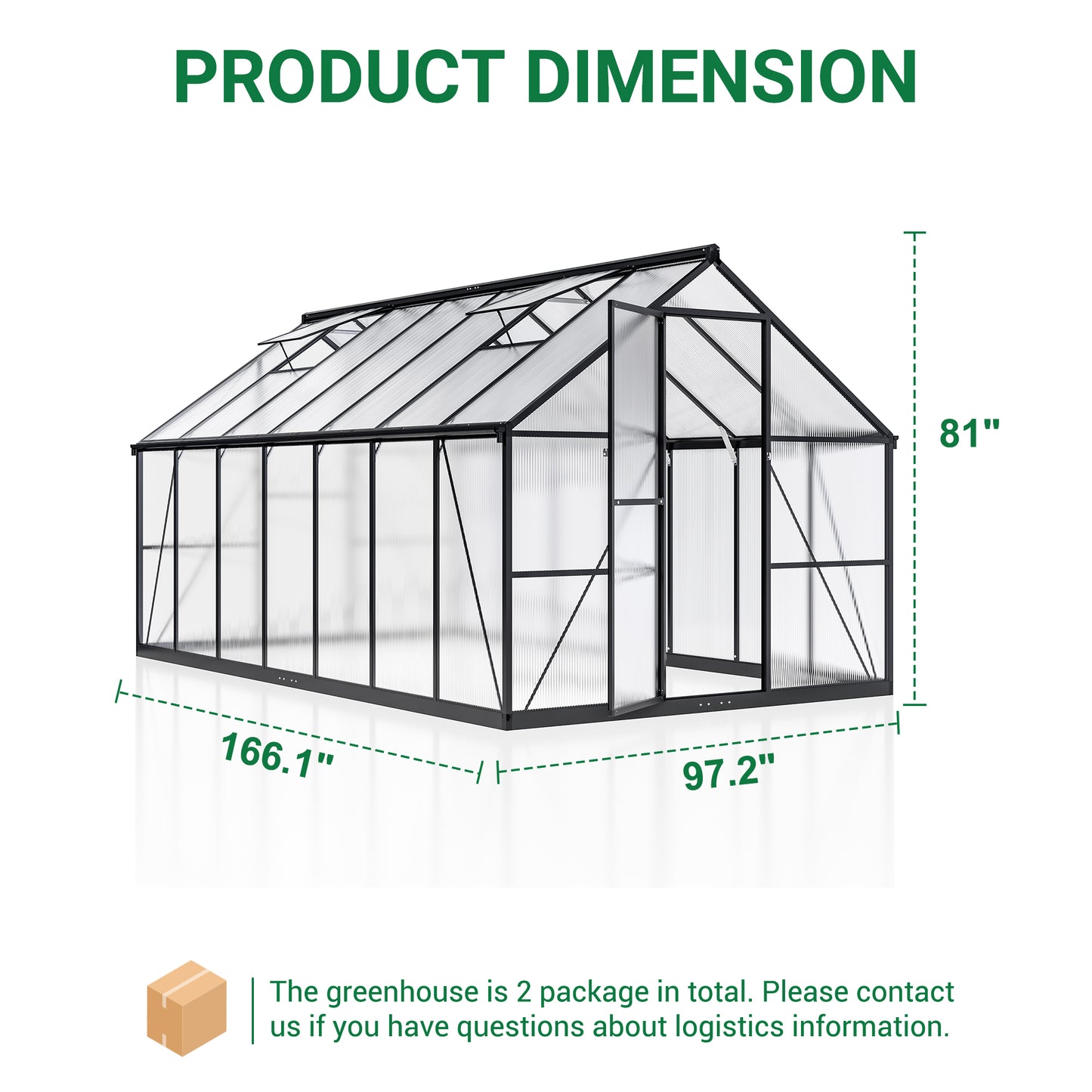 MUCHANT 8x14 FT Greenhouse for Outdoors, Walk-in Large Aluminum Frame Greenhouse with Quick Setup Structure and Roof Vent for Garden Backyard, Black
