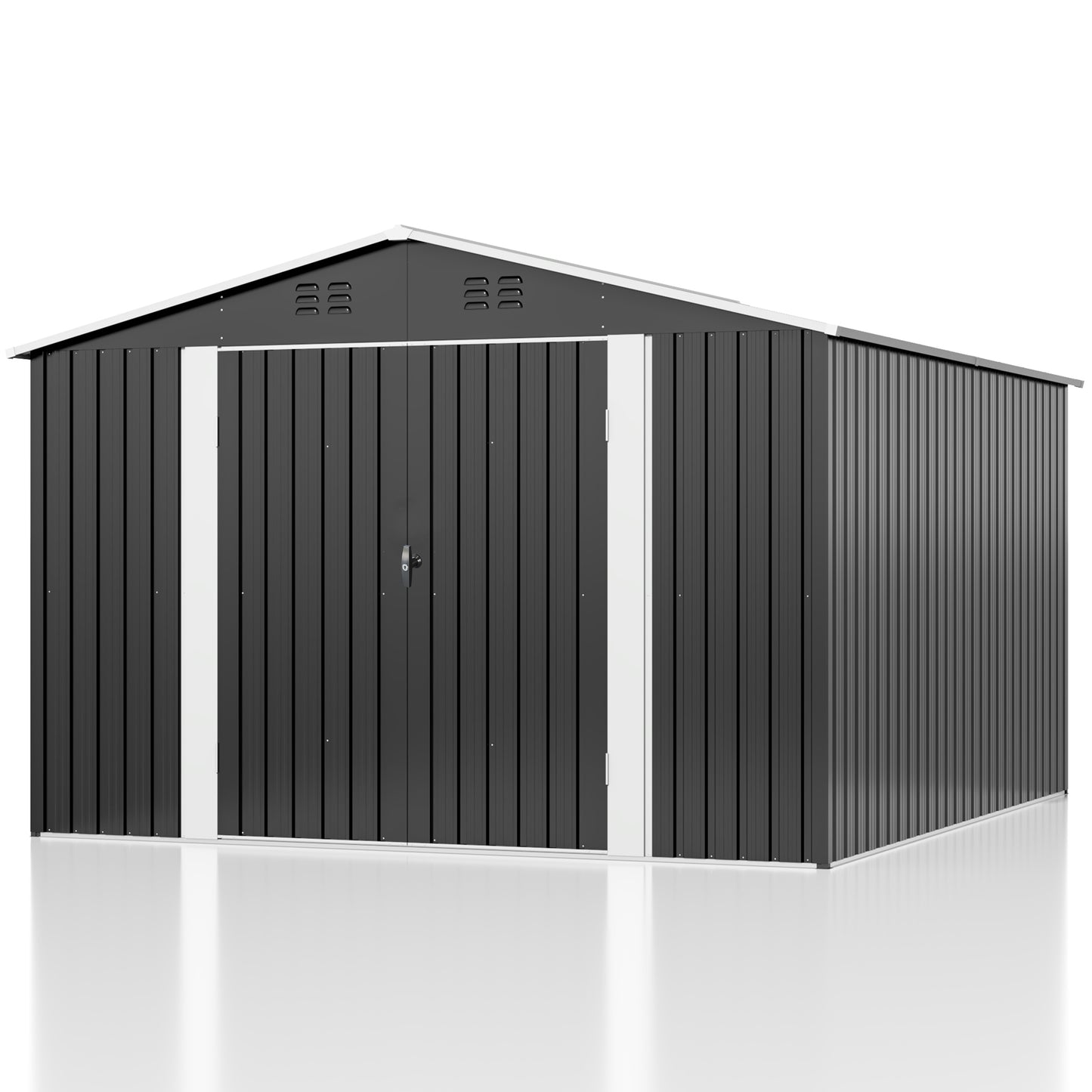 10x12ft Outdoor Metal Storage Shed with Updated Frame Structure and Lockable Doors,Garden Shed for Backyard, Garden, Patio, Lawn, Black