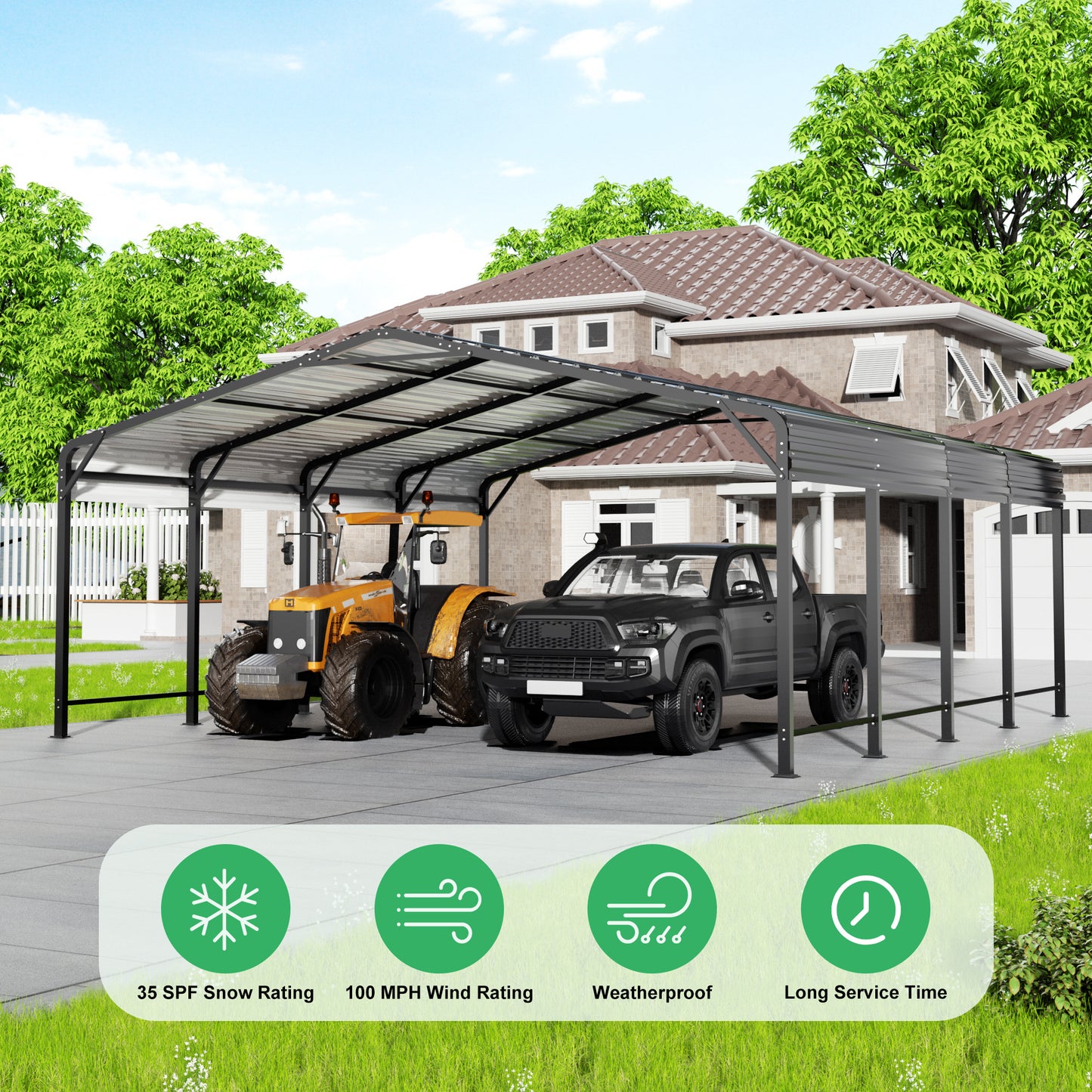 20'x20' Heavy-Duty Metal Carport with Enhanced Base & Galvanized Steel Roof for Car, Boats and Truck