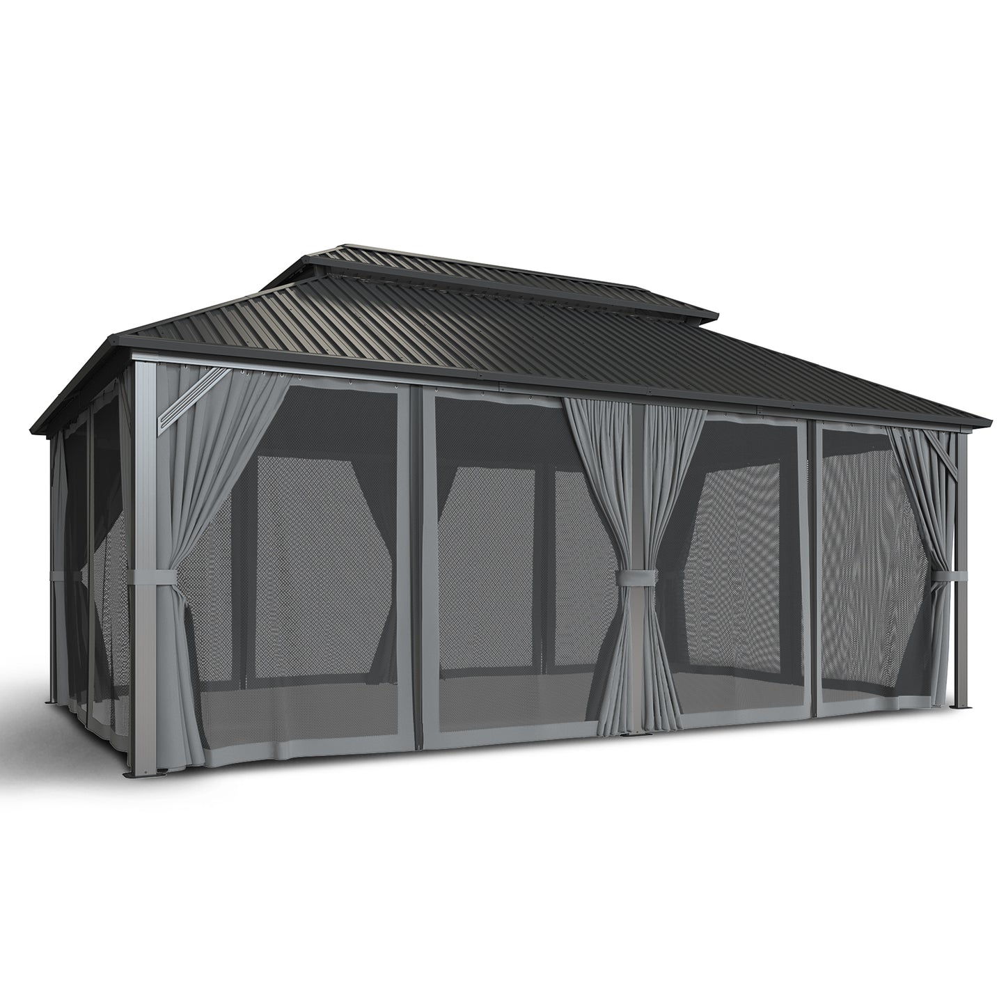 NETAJE 12x20 FT Hardtop Gazebo, Heavy Duty Gazebo with Aluminum Frame, Galvanized Steel Double Roof & Mosquito Net for Garden, Patio, Grey