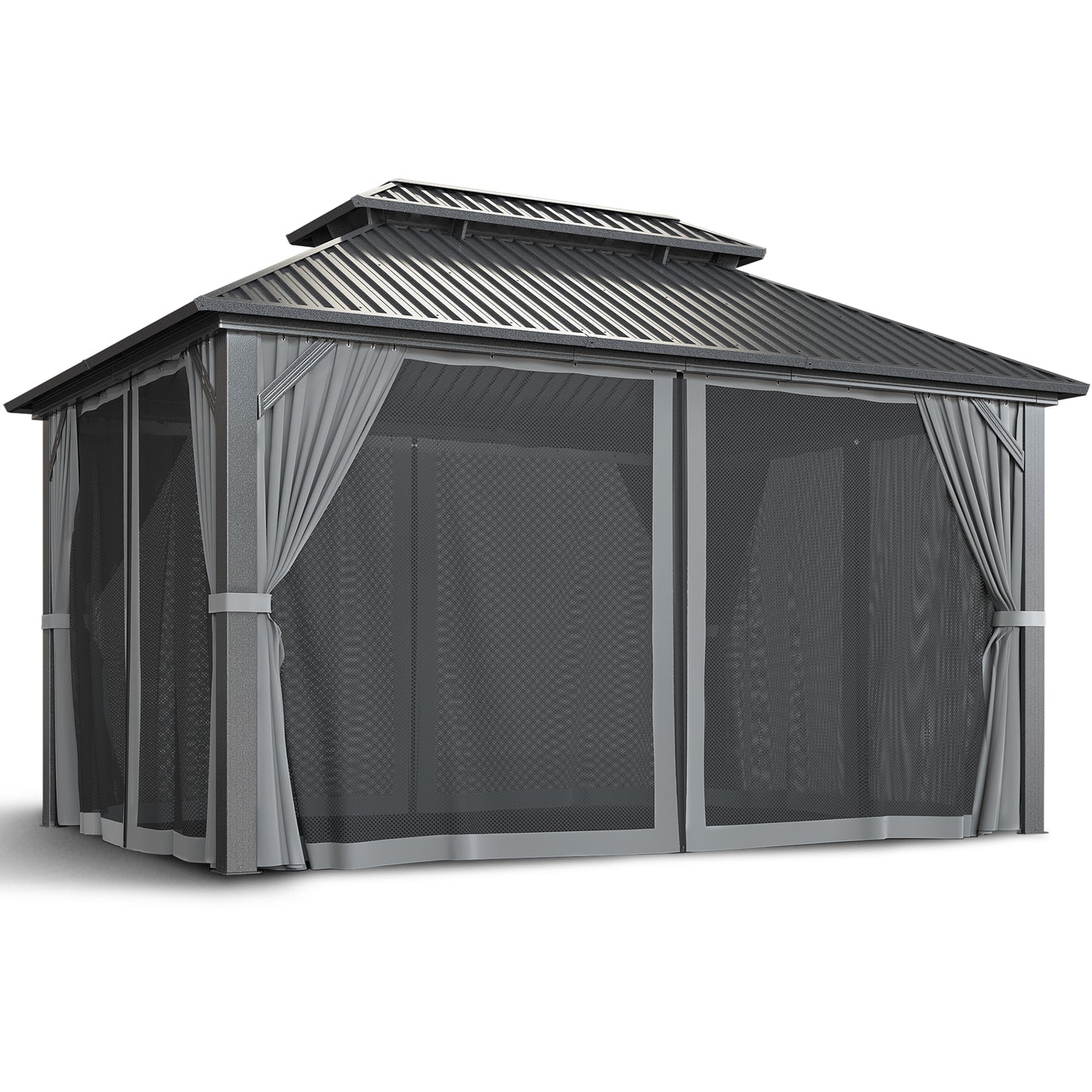 NETAJE 10x14 FT Hardtop Gazebo, Heavy Duty Gazebo with Aluminum Frame, Galvanized Steel Double Roof & Mosquito Net for Garden, Patio, Grey
