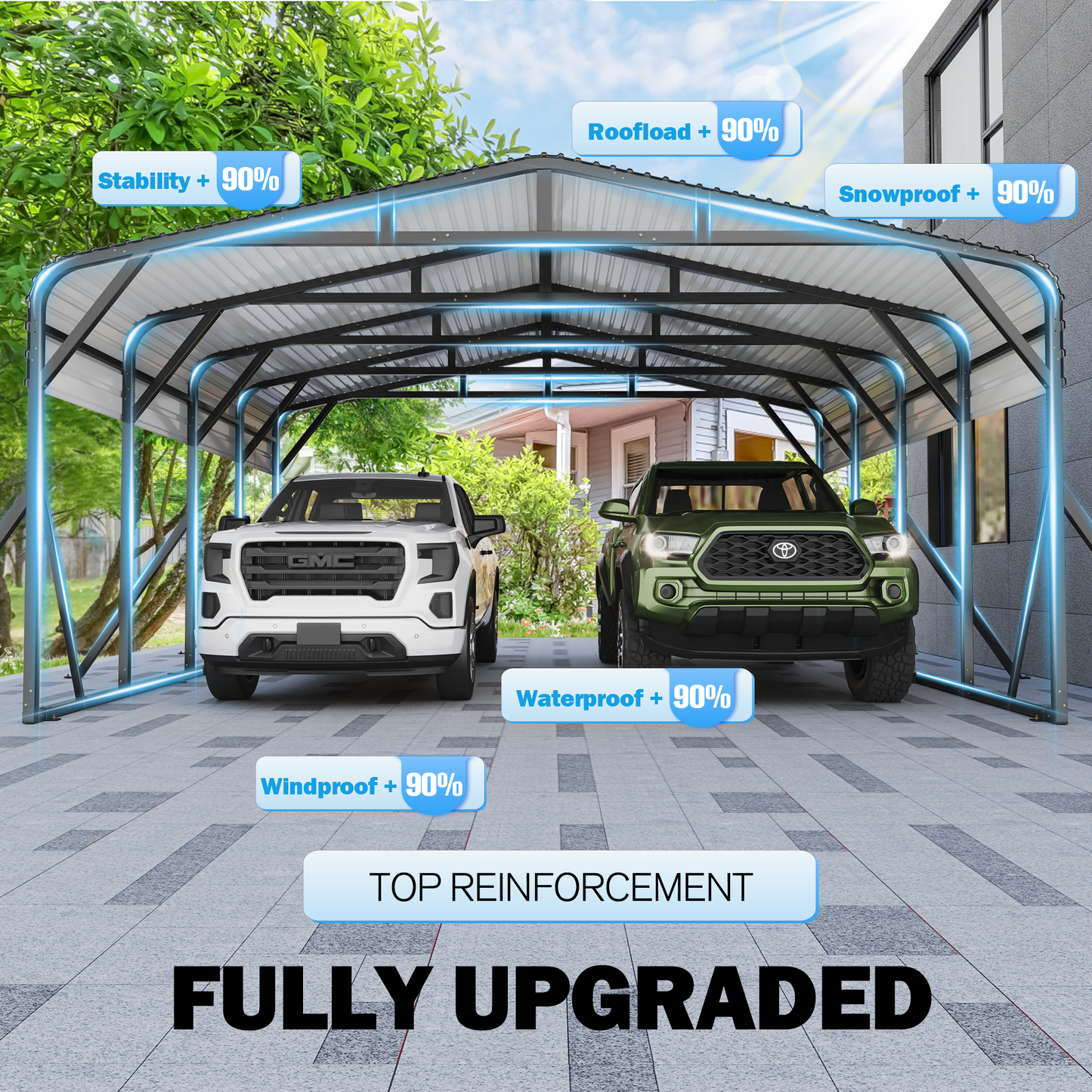 NETAJE 20’X20’ Outdoor Heavy-Duty Carport Galvanized Steel Roof with Reinforced Stable Triangle Frame & Enhanced Base for Car, Pickup and Truck