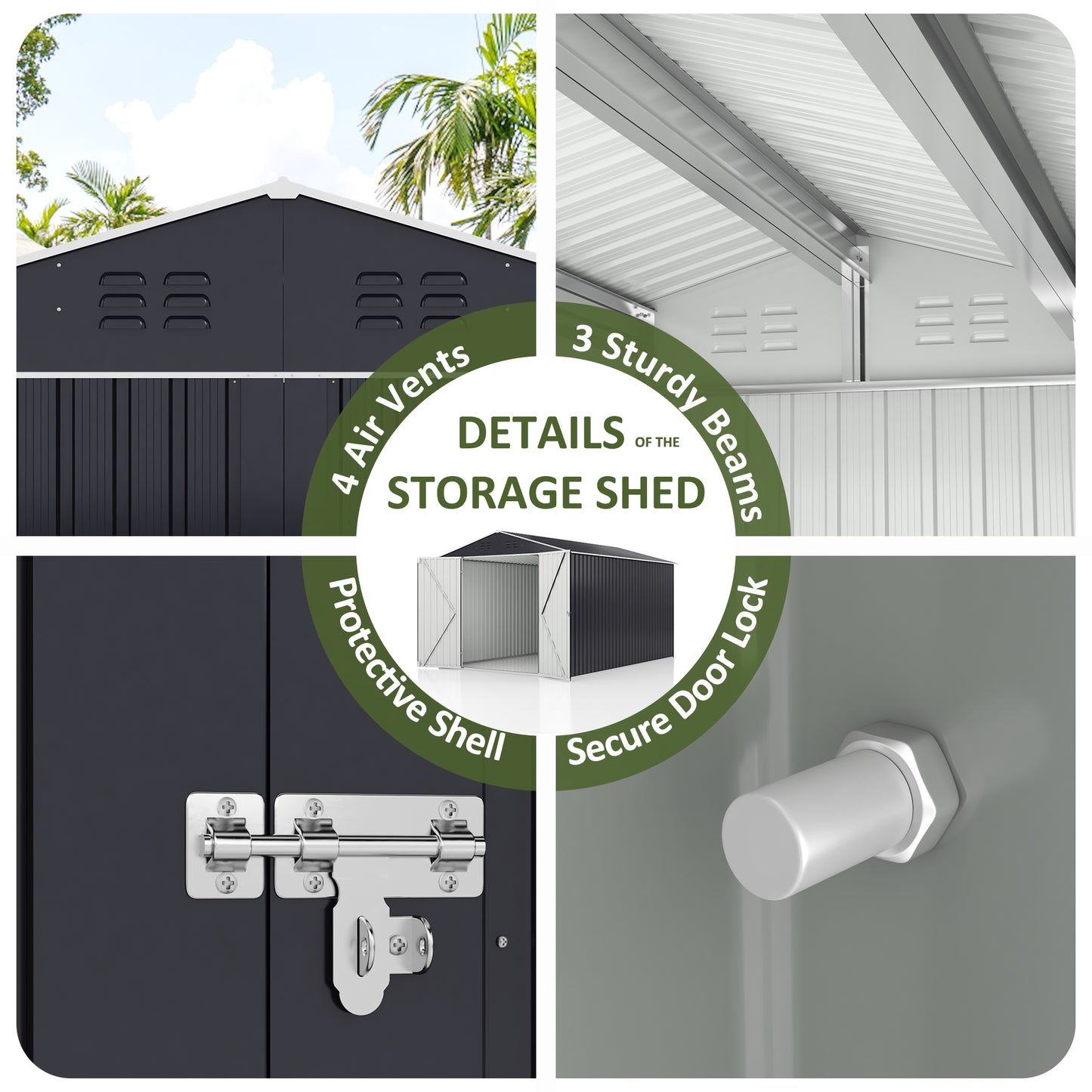 MUCHANT 10'x10' Outdoor Metal Storage Shed with Updated Frame Structure and Lockable Doors, Steel Garden Tool Sheds for Backyard, Patio, Lawn, Gray
