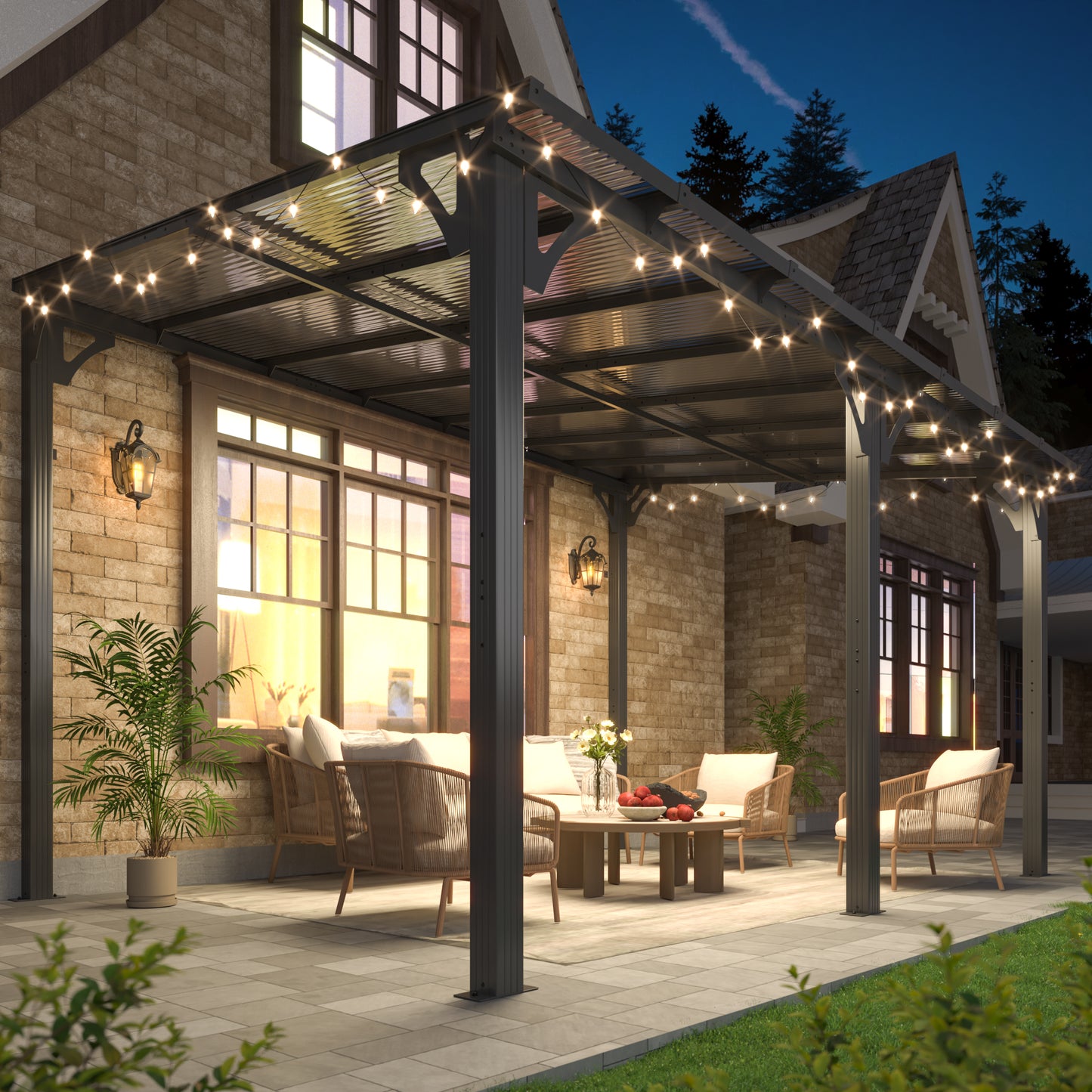 10x14 FT Gazebo Pergola Awnings for Patio with Hardtop Gazebos on Clearance Patio Covers for Shade and Rain, Lean to Gazebo for Patios,Decks,Backyard