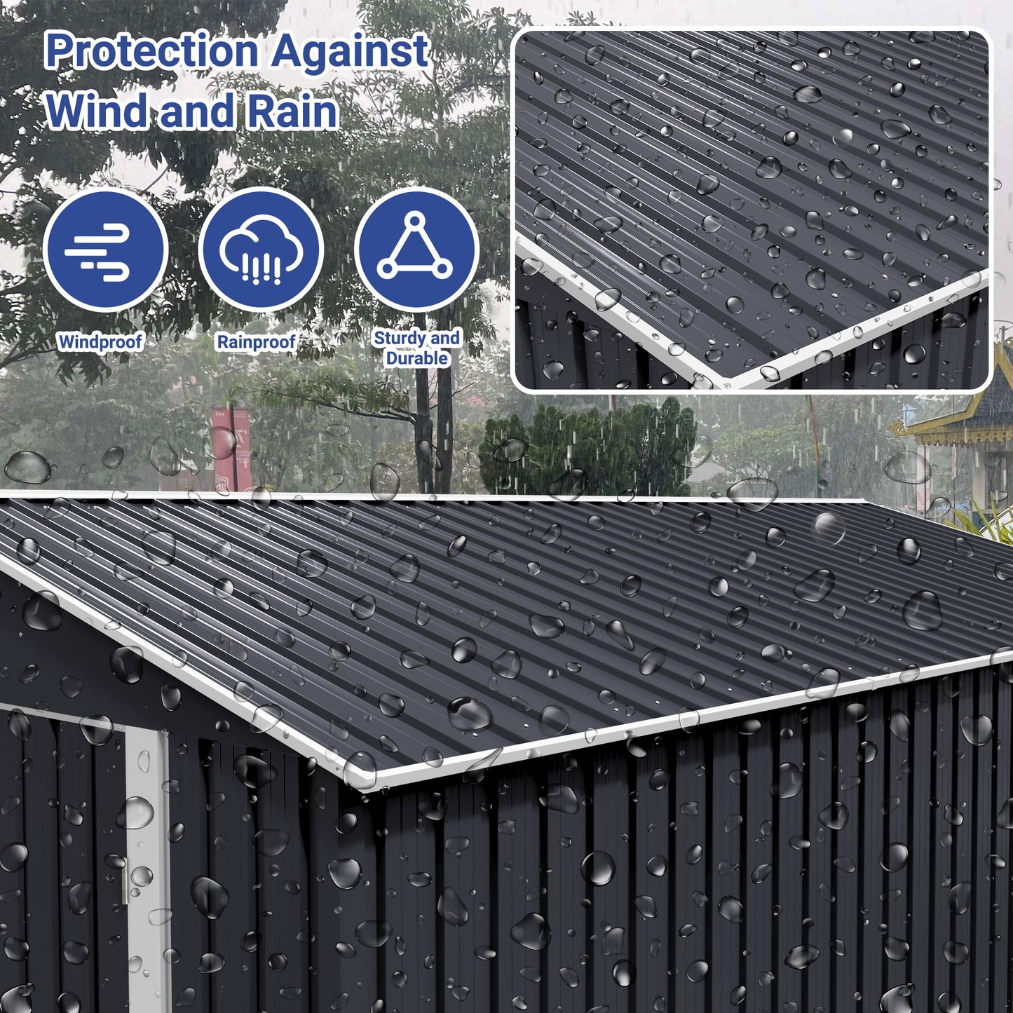 NETAJE 8x12 FT Outdoor Metal Shed with Updated Aluminum Frame, Storage Shed with Lockable Doors & Sliding Roof for Backyard, Garden, Gray