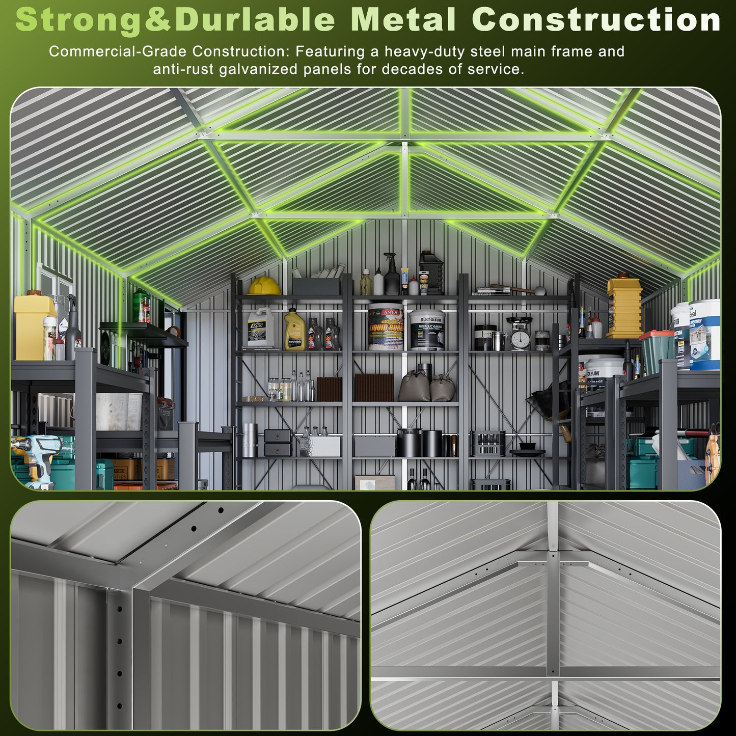 12'x20' Outdoor Metal Storage Shed, Extra Large Metal Garage Shed with Featuring Sturdy Metal Frame, Window, Lockable Doors and Air Vent for Car, Boat, Truck, Black