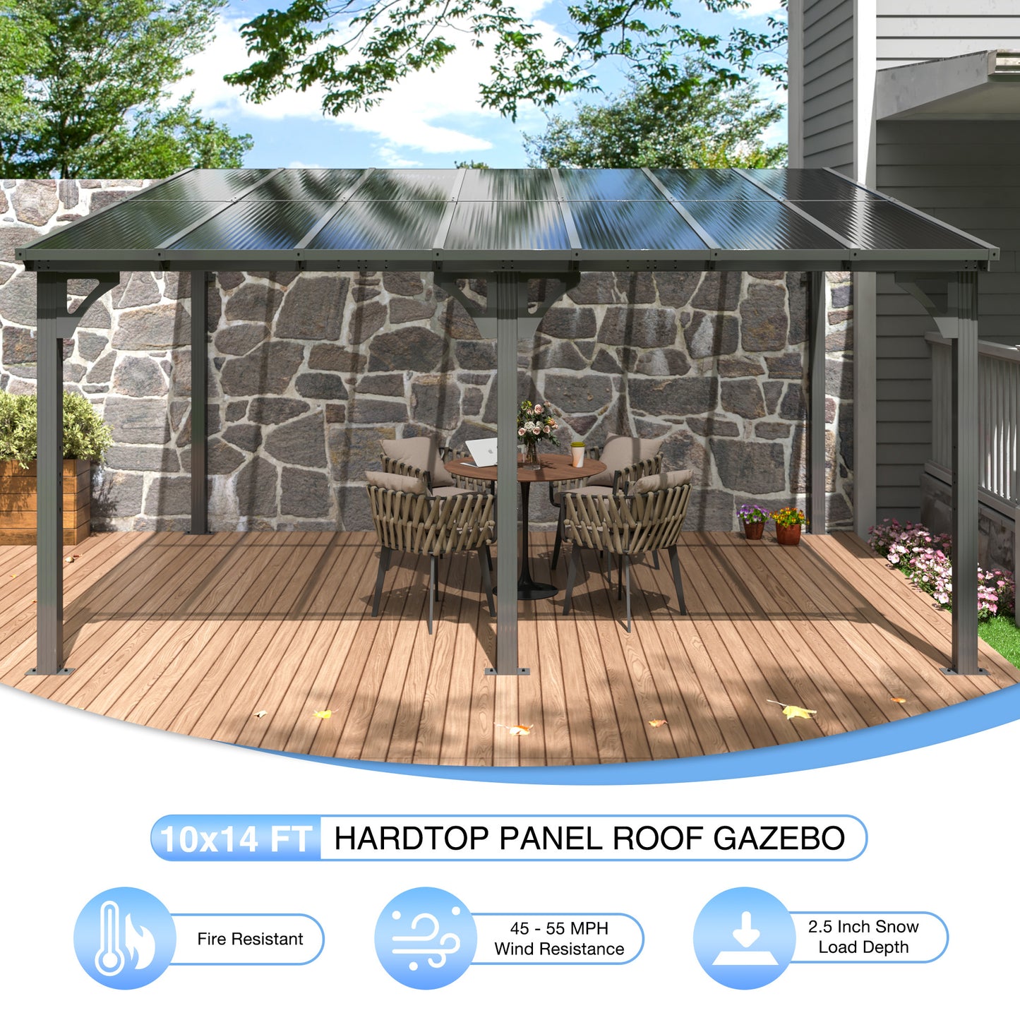 10x14 FT Gazebo Pergola Awnings for Patio with Hardtop Gazebos on Clearance Patio Covers for Shade and Rain, Lean to Gazebo for Patios,Decks,Backyard