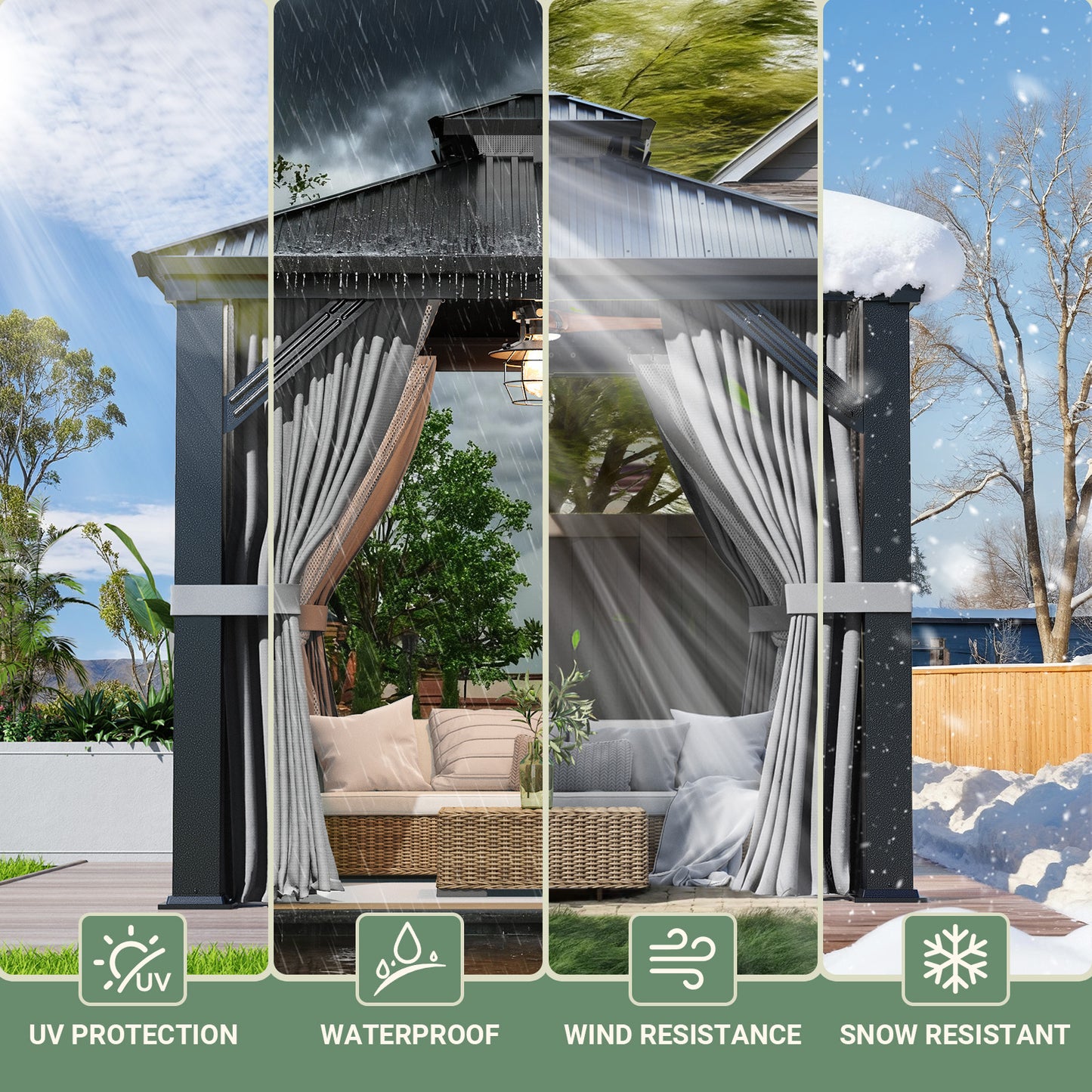 NETAJE 8x8 FT Steel Hardtop Gazebo with Double Roof & Mosquito Net for Patio Deck Backyard