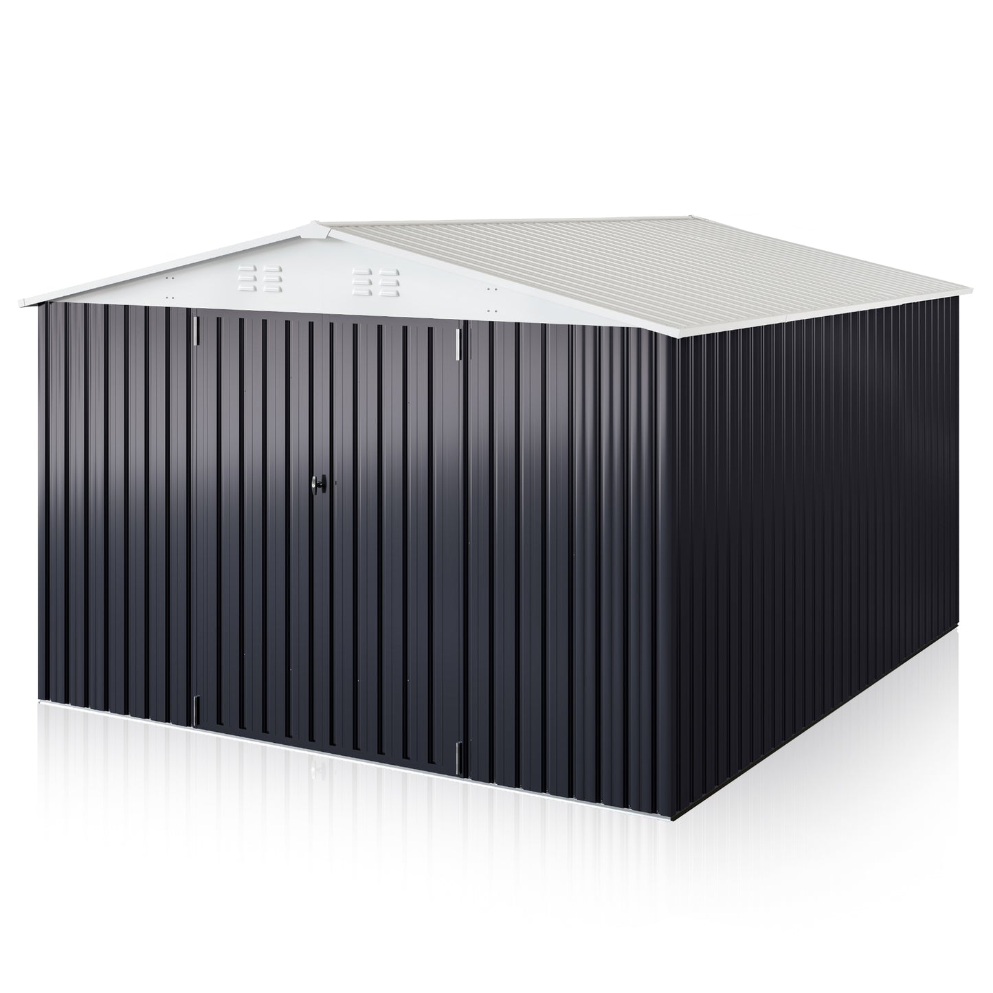 MUCHANT 10'x14' Outdoor Metal Storage Shed with Updated Frame Structure and Lockable Doors, Steel Garden Tool Sheds for Backyard, Patio, Lawn, White