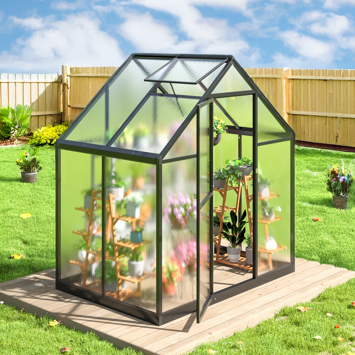 MUCHANT 4x6 FT Greenhouse for Outdoors, Walk-in Large Aluminum Frame Greenhouse with Quick Setup Structure and Roof Vent for Garden Backyard, Black