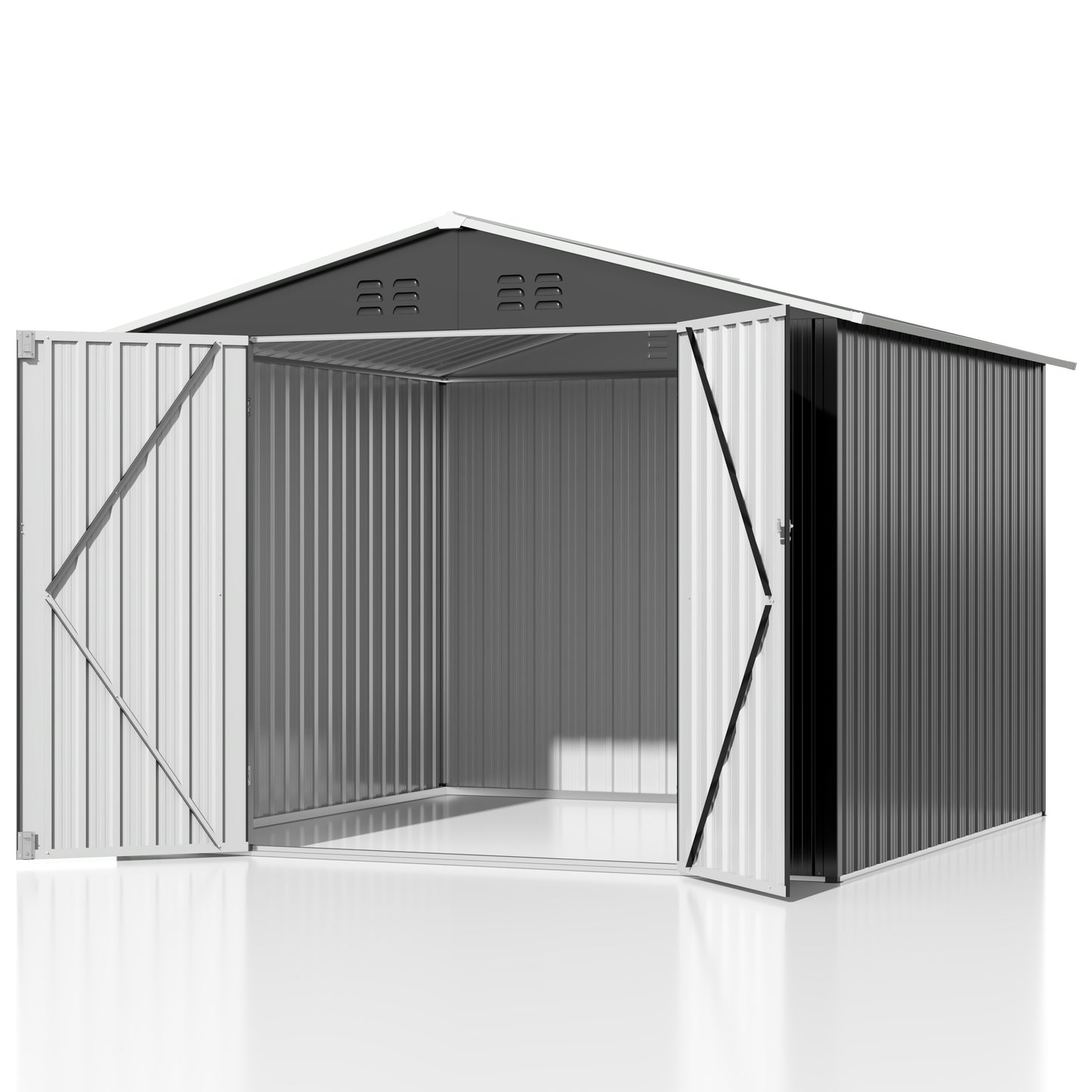 MUCHANT 7.4'x7.4' Outdoor Metal Storage Shed with Updated Frame Structure and Lockable Doors, Steel Garden Tool Sheds for Backyard, Patio, Lawn, Gray