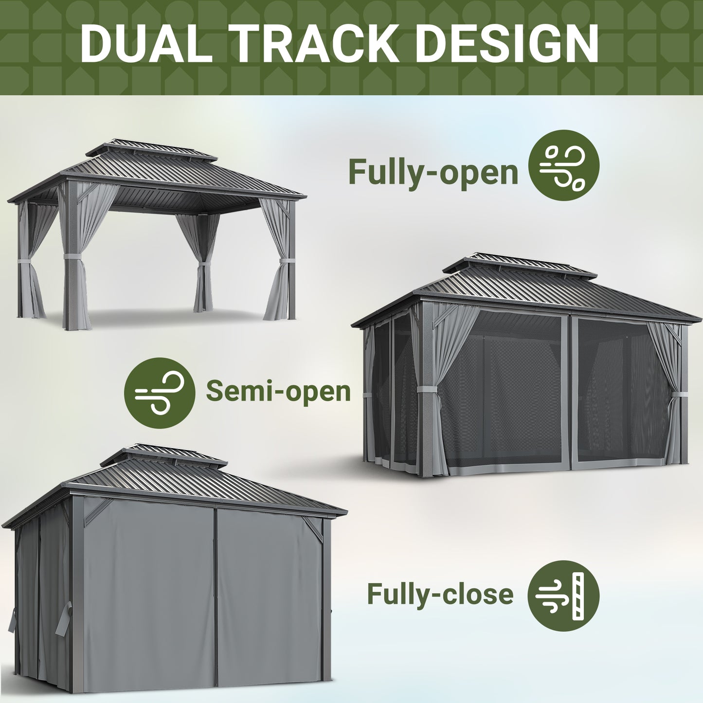 NETAJE 10x14 FT Hardtop Gazebo, Heavy Duty Gazebo with Aluminum Frame, Galvanized Steel Double Roof & Mosquito Net for Garden, Patio, Grey