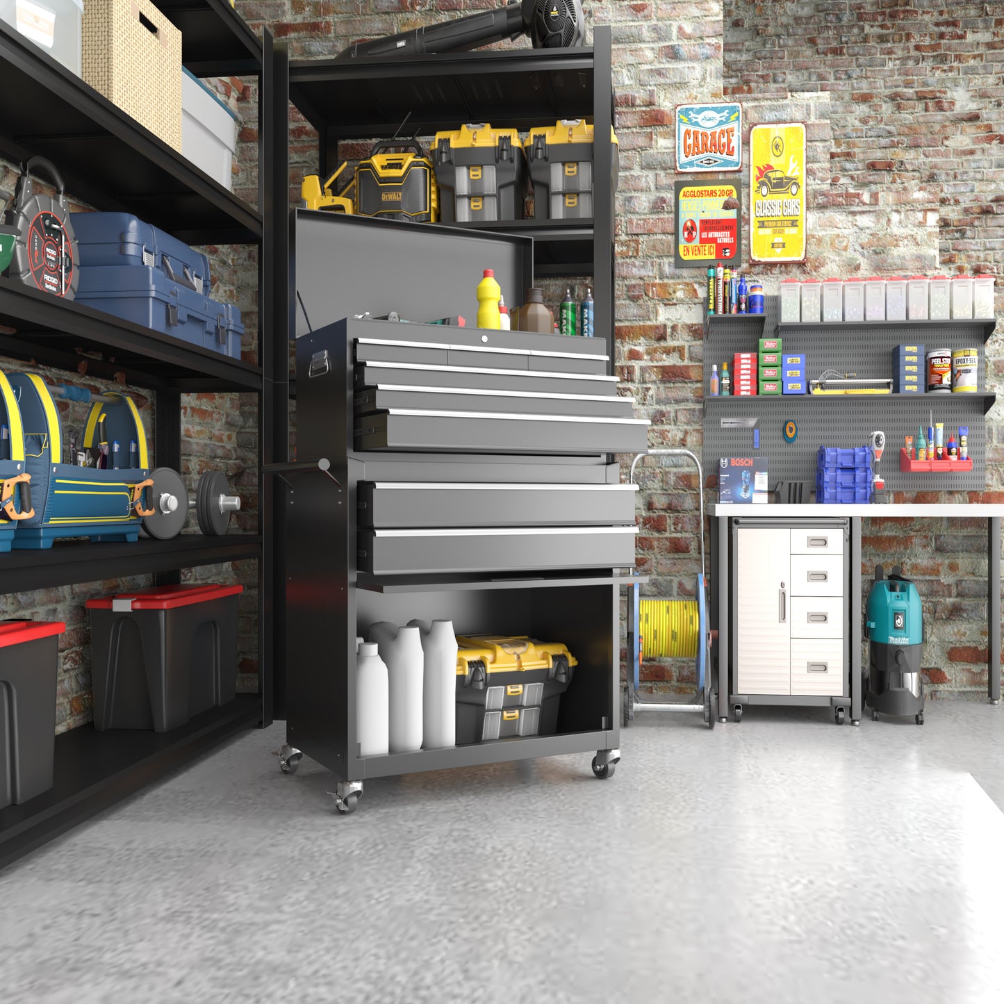 MUCHANT 8-Drawer Rolling Tool Chest, 2-in-1 Tool Box& Cabinet with Wheels, Drawers and Removable Top Tool Box for Garage, Warehouse, Workshop, Repair Shop, Black