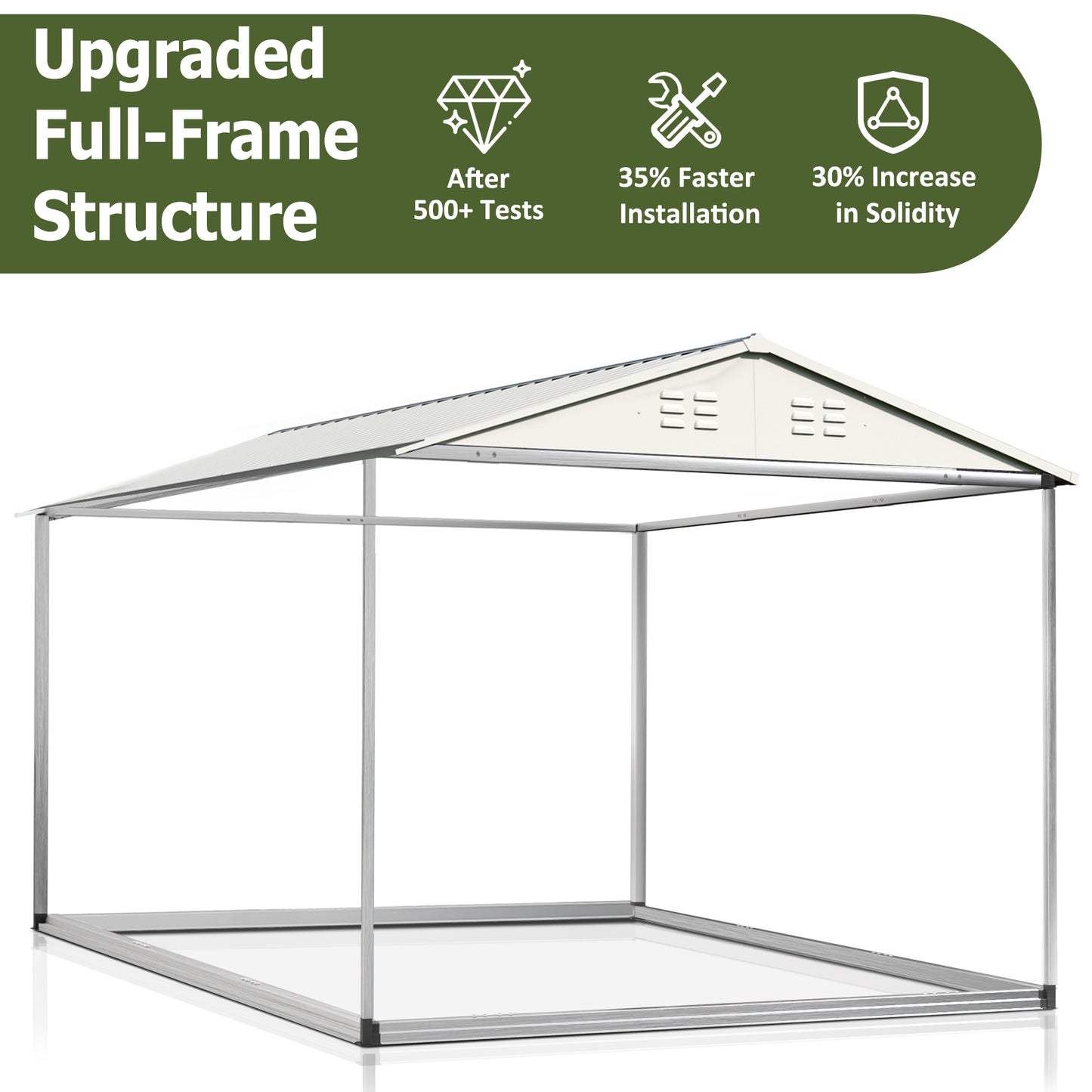 MUCHANT 10'x12' Outdoor Metal Storage Shed with Updated Frame Structure and Lockable Doors, Steel Garden Tool Sheds for Backyard, Patio, Lawn, White