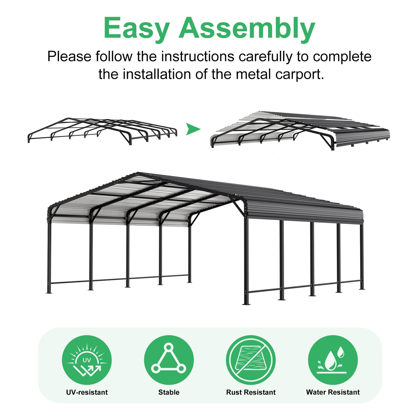 20'x20' Heavy-Duty Metal Carport with Enhanced Base & Galvanized Steel Roof for Car, Boats and Truck