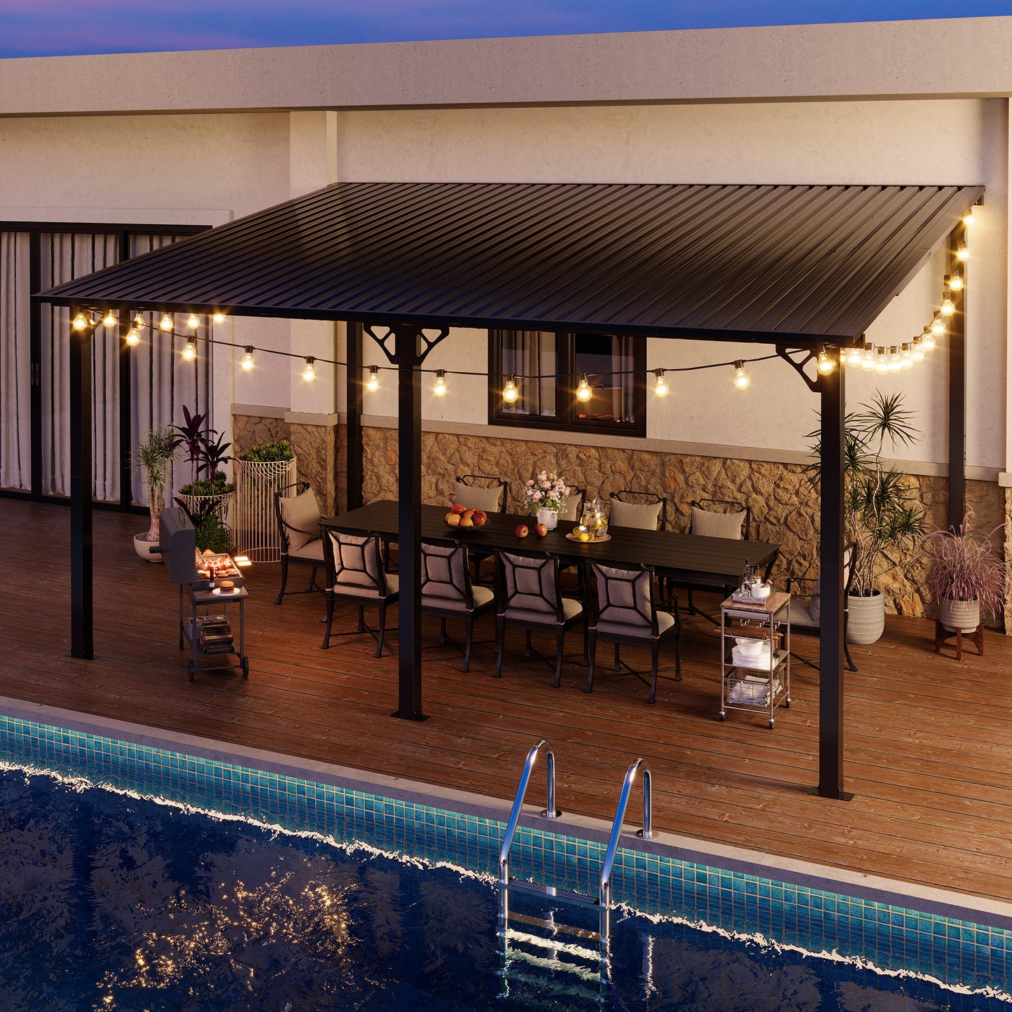 NETAJE 10'x14' Outdoor Metal Gazebo, Hardtop Wall Mounted Gazebo & Pergola with Metal Sloping Roof, for Backyard, Deck, Patio