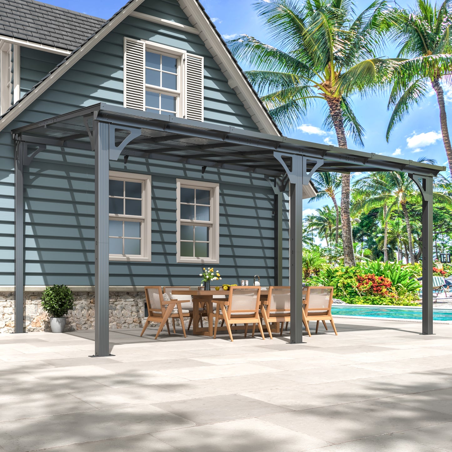 10x14 FT Gazebo Pergola Awnings for Patio with Hardtop Gazebos on Clearance Patio Covers for Shade and Rain, Lean to Gazebo for Patios,Decks,Backyard