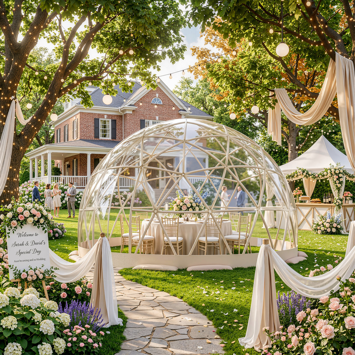 NETAJE 10ft Clear Garden Dome Tent, Geodesic Garden Igloo Bubble Tent for Backyard Parties, Transparent