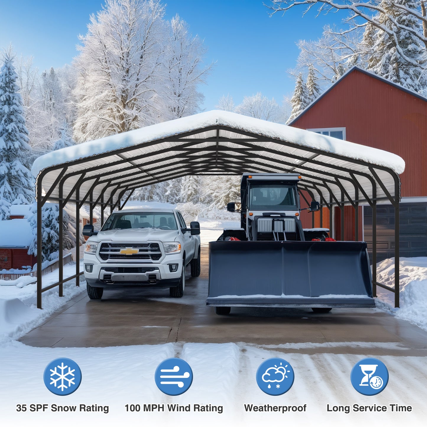 NETAJE 20'x30' Outdoor Heavy-Duty Metal Carport with Enhanced Base & Galvanized Steel Roof for Car, Boats and Truck