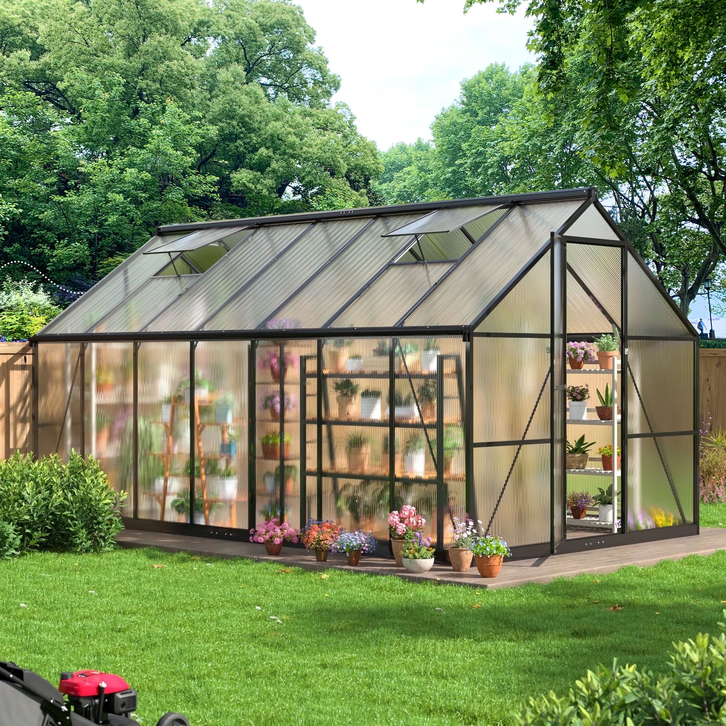 MUCHANT 8x14 FT Greenhouse for Outdoors, Walk-in Large Aluminum Frame Greenhouse with Quick Setup Structure and Roof Vent for Garden Backyard, Black