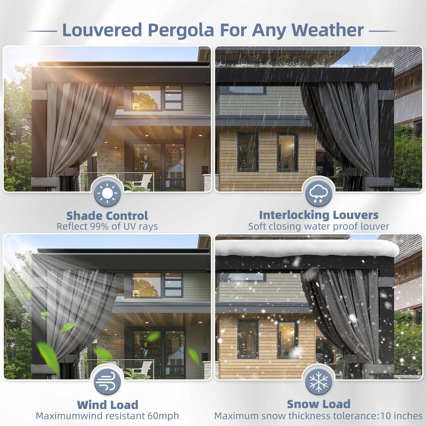NETAJE 10'x12' Hardtop Louvered Pergola, Aluminum Outdoor Pavilion with Adjustable Louvered Roof & Drainage System, Permanent Gazebo with Curtains and Netting for Patio, Garden, Decks