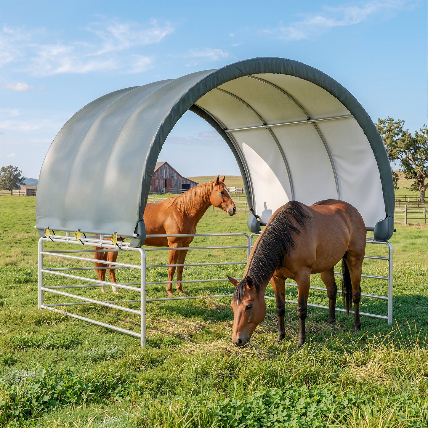 NETAJE 10' x 10' Heavy Duty Corral Shelter and Horse Shelter, Waterproof Steel Frame Livestock Shelter