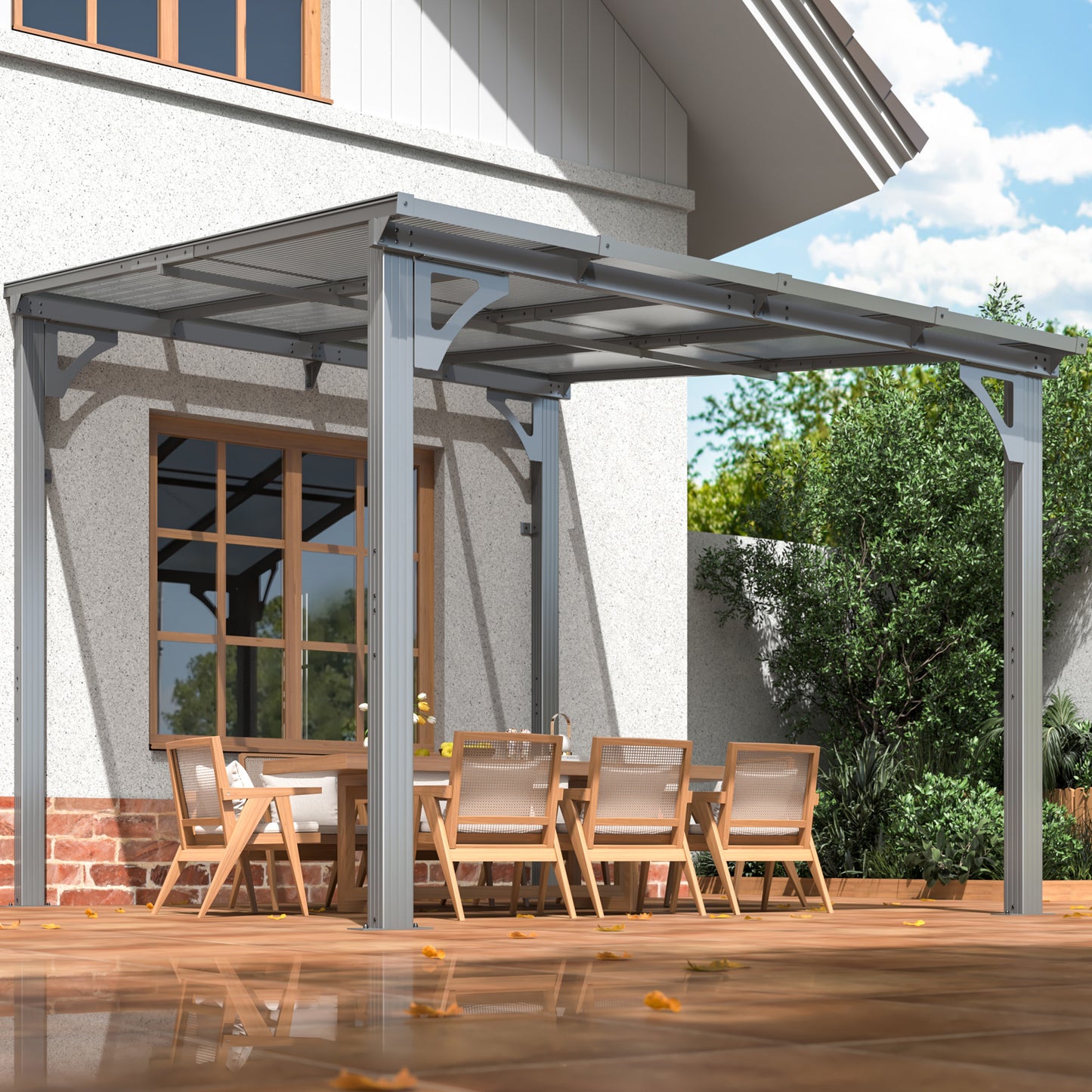 8'x10' Outdoor Gazebo, Hardtop Wall Mounted Gazebo & Pergola with Aluminum Frame and Sloping Roof, for Backyard, Deck, Patio-Gray