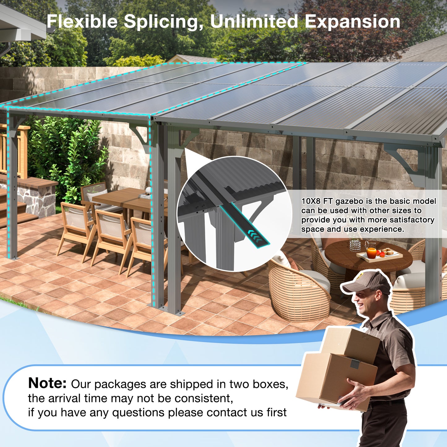 MUCHANT 10x8 FT Gazebo, Splicable Wall Mounted Gazebo & Pergola with Aluminum Frame, Awnings for Patio, for Backyard, Deck, Gray