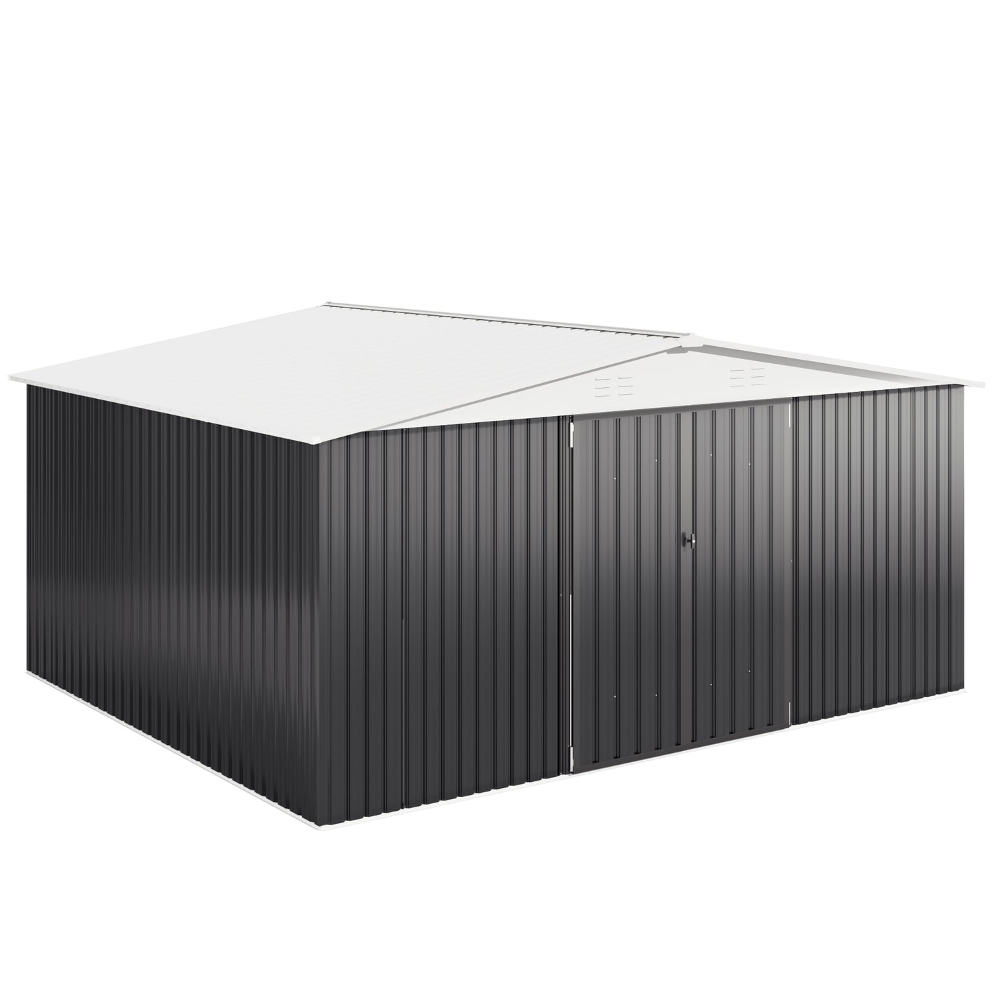 12'x14' Outdoor Metal Shed with Lockable Doors and Updated Frame for Backyard, Garden, Lawn, White