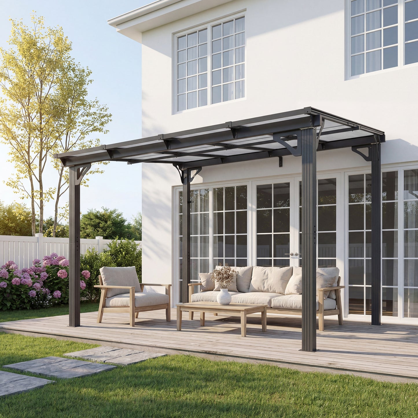 NETAJE 10'x8' Wall Mounted Gazebo Awnings, Permanent Hardtop Aluminum Pergola with Polycarbonate Roof, Outdoor Patio Canopy Shade Cover for Backyard, Decks, Garden