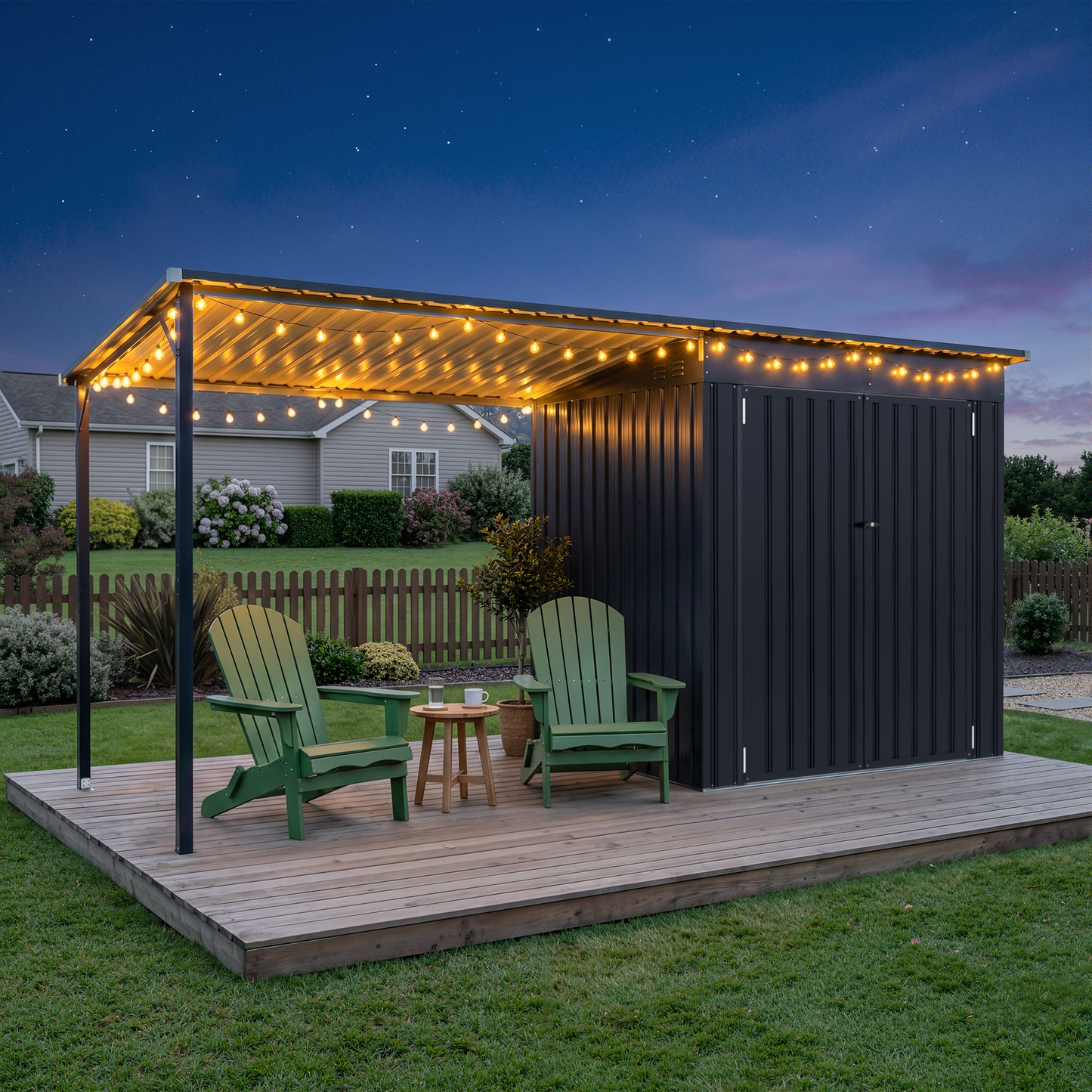 NETAJE 12x4 ft 2-in-1 Outdoor Storage Shed and Hardtop Pergola Combo, Metal Lean to Shed with Lockable Door for Patio, Backyard, Deck