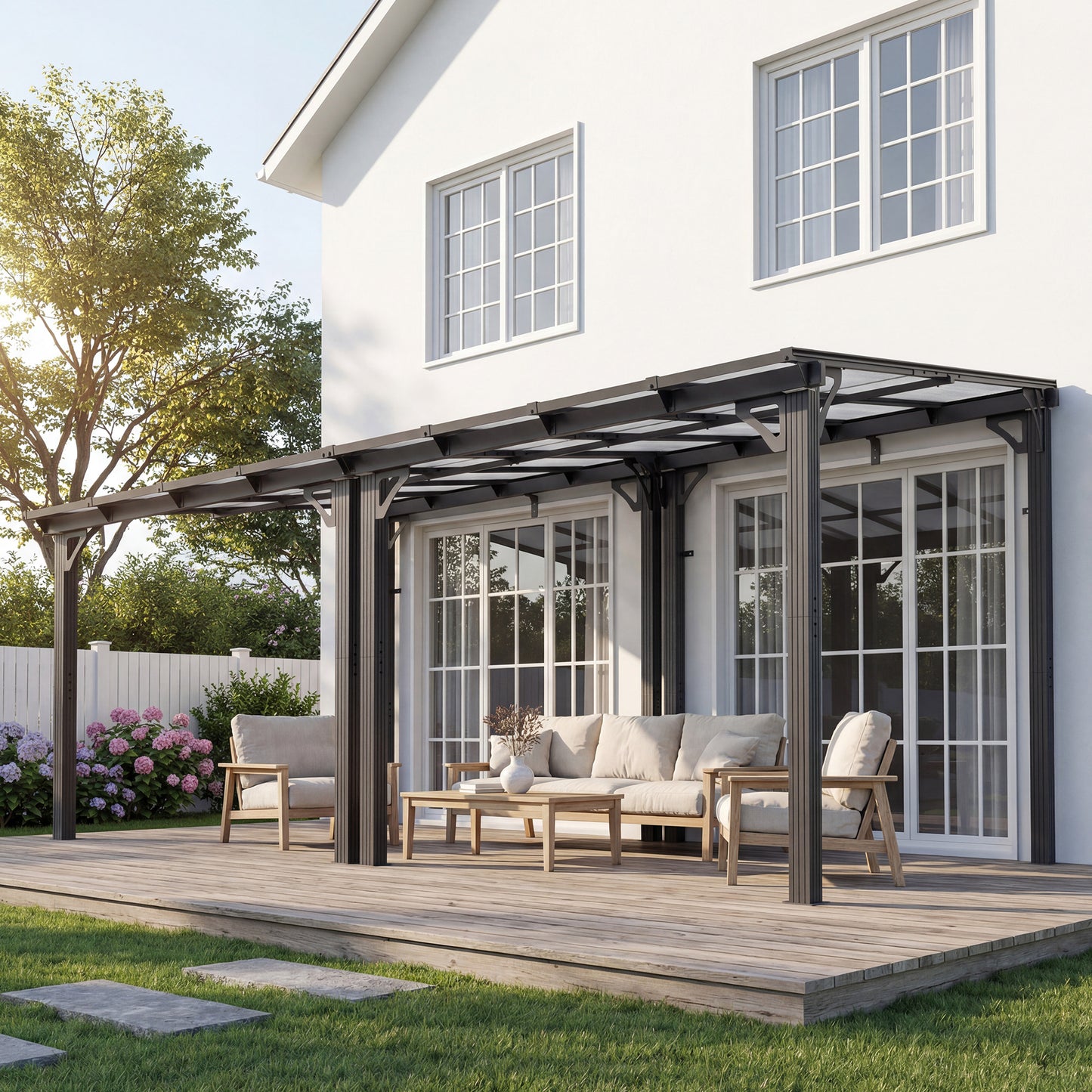 NETAJE 10'x16' Wall Mounted Gazebo Awnings, Permanent Hardtop Aluminum Pergola with Polycarbonate Roof, Outdoor Patio Canopy Shade Cover for Backyard, Decks, Garden