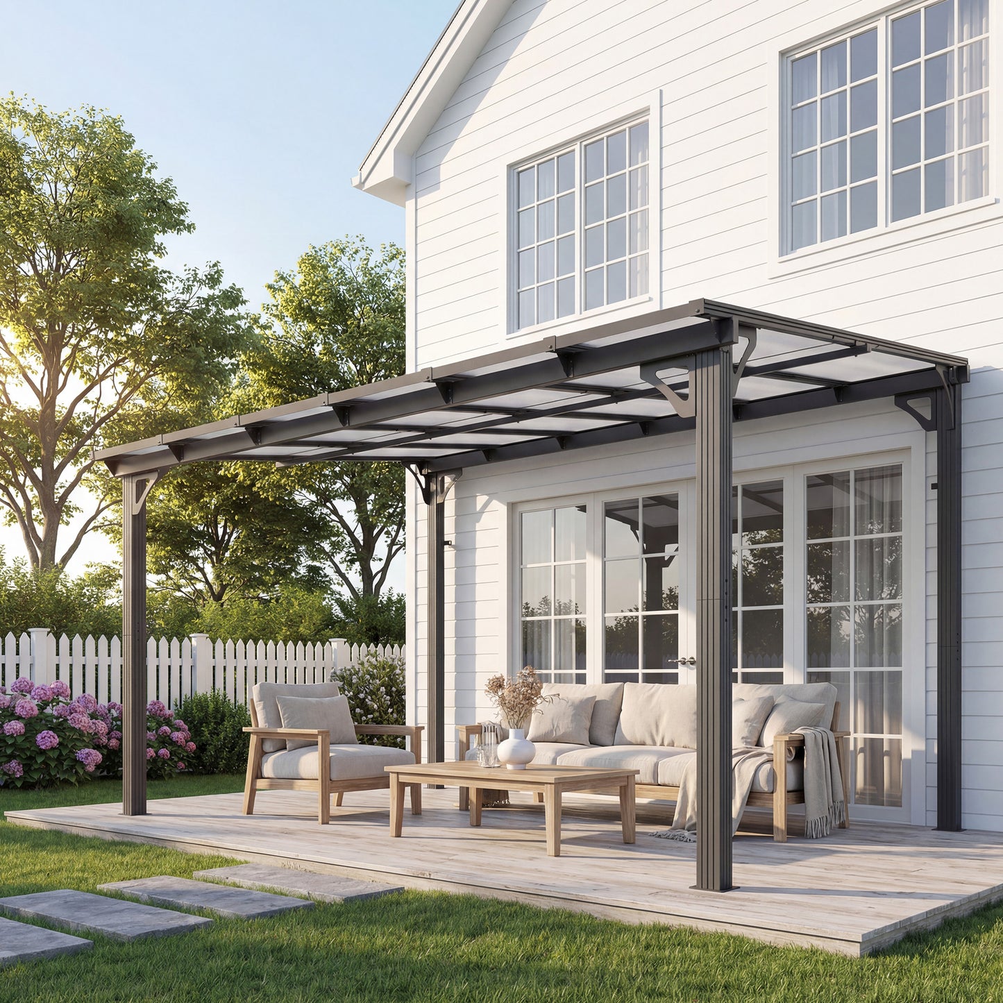 NETAJE 10'x12' Wall Mounted Gazebo Awnings, Permanent Hardtop Aluminum Pergola with Polycarbonate Roof, Outdoor Patio Canopy Shade Cover for Backyard, Decks, Garden