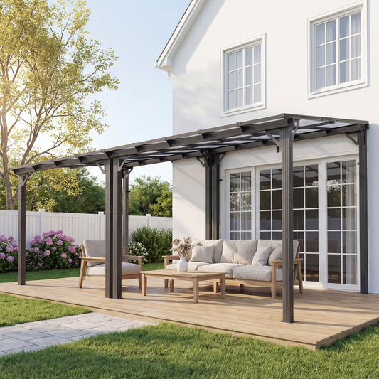 NETAJE 10'x18' Wall Mounted Gazebo Awnings, Permanent Hardtop Aluminum Pergola with Polycarbonate Roof, Outdoor Patio Canopy Shade Cover for Backyard, Decks, Garden