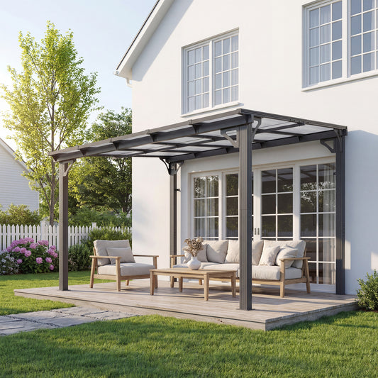 NETAJE 10'x10' Wall Mounted Gazebo Awnings, Permanent Hardtop Aluminum Pergola with Polycarbonate Roof, Outdoor Patio Canopy Shade Cover for Backyard, Decks, Garden