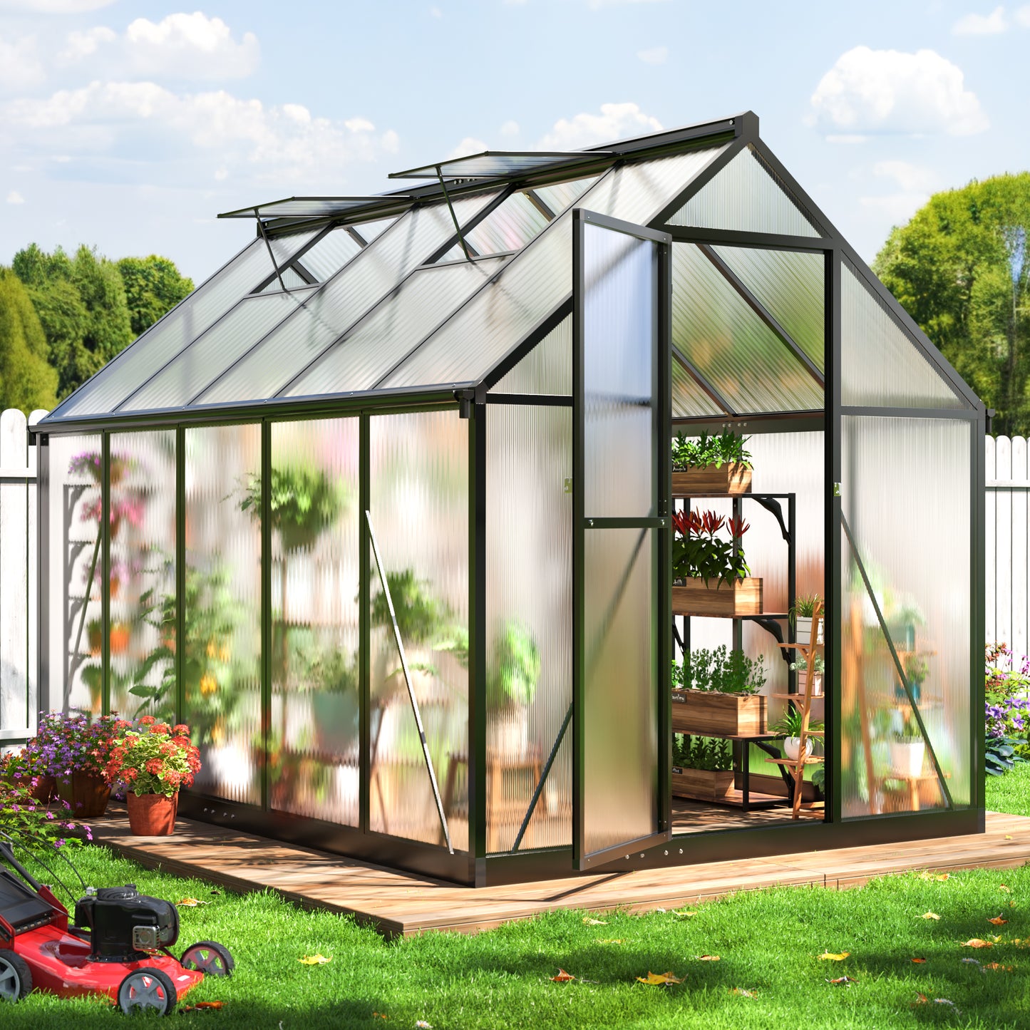 6' x 9' Polycarbonate Greenhouse, Large Aluminum Walk-in Green House with Window for Backyard