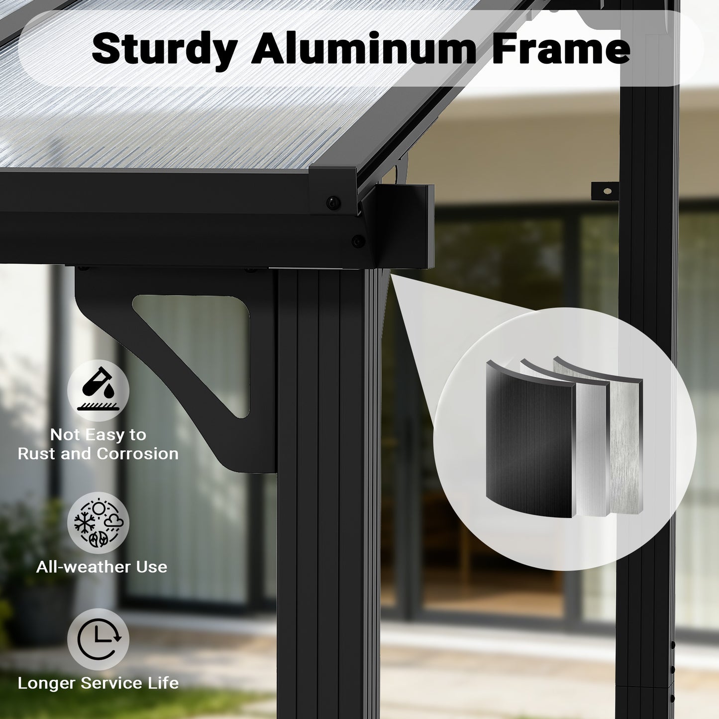 NETAJE 10'x8' Wall Mounted Gazebo Awnings, Permanent Hardtop Aluminum Pergola with Polycarbonate Roof, Outdoor Patio Canopy Shade Cover for Backyard, Decks, Garden