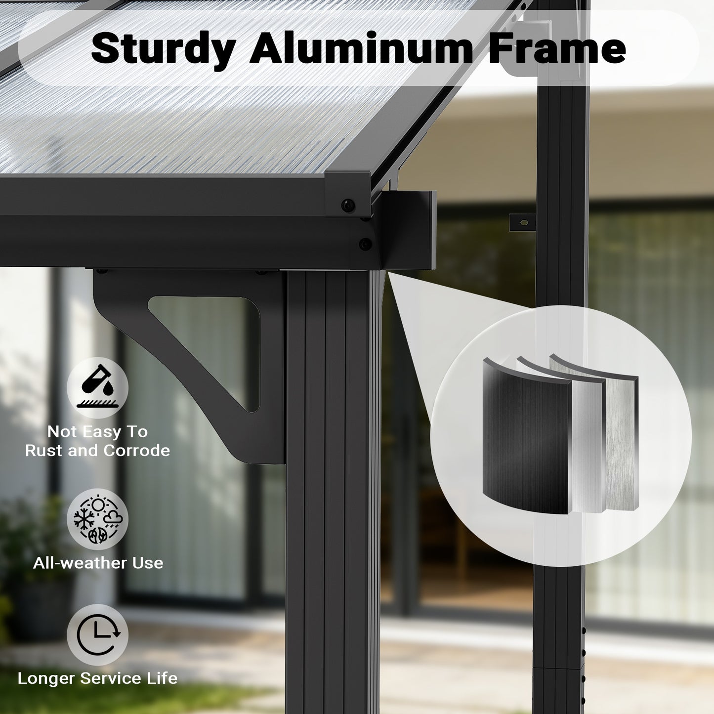 NETAJE 10'x18' Wall Mounted Gazebo Awnings, Permanent Hardtop Aluminum Pergola with Polycarbonate Roof, Outdoor Patio Canopy Shade Cover for Backyard, Decks, Garden